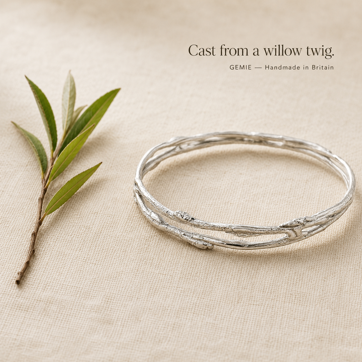Double silver cast willow Bangle