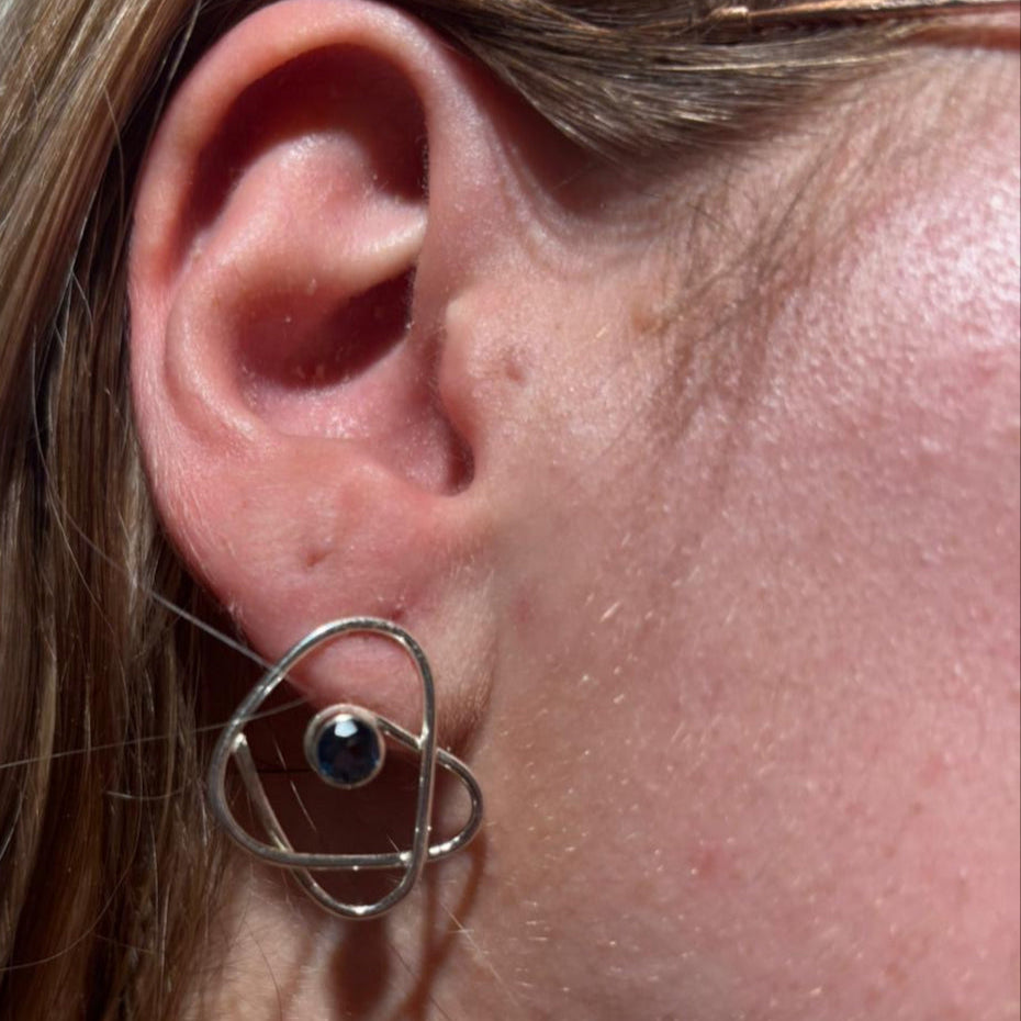 Blue topaz stone silver Stud Earrings