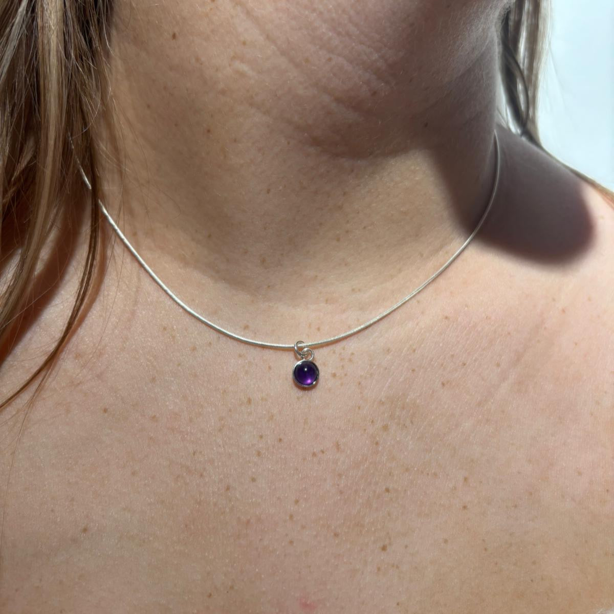Dark amethyst cabochon Sterling Silver Necklace