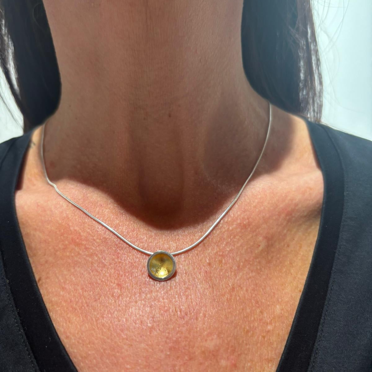 Gold leaf dome pendant Necklace