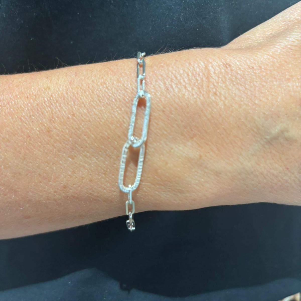 Textured paper link silver bracelet