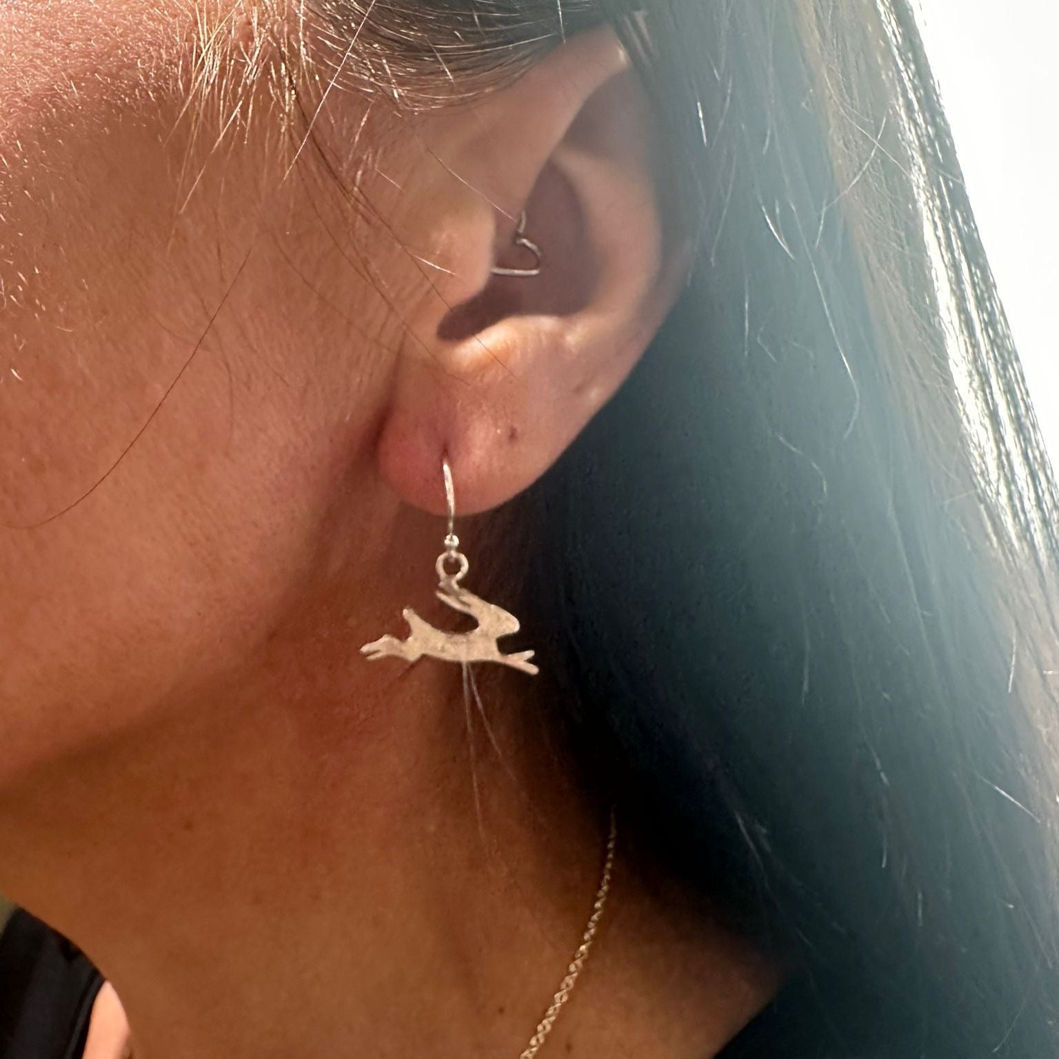 Large silver hare drops Earrings