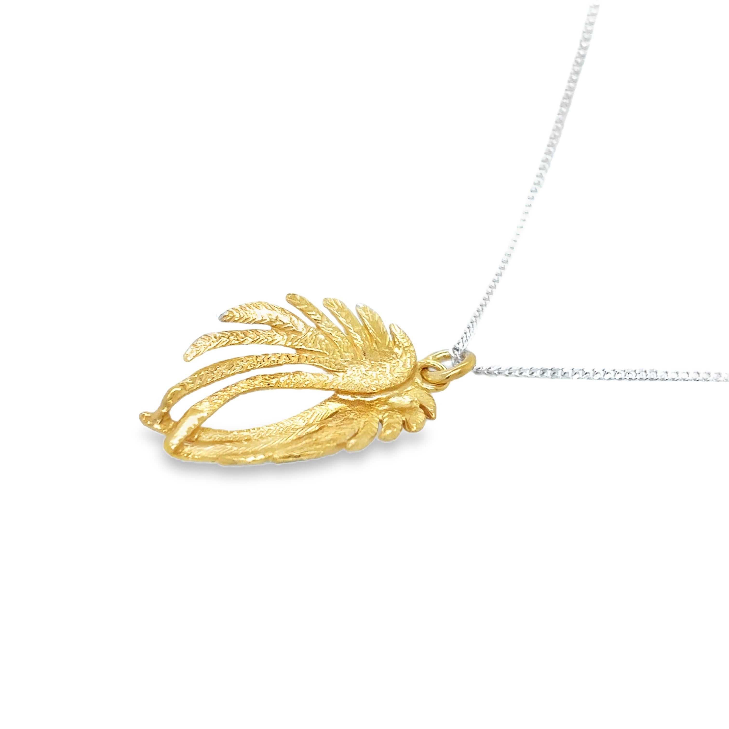 Large silver double angelwing gold plated Necklace