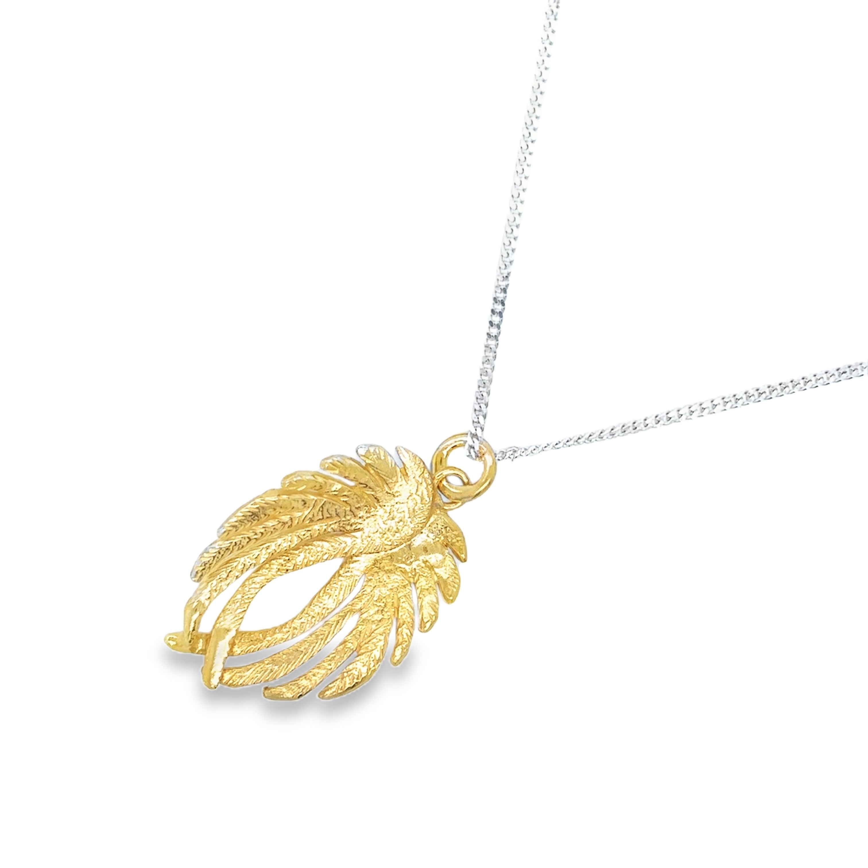 Large silver double angelwing gold plated Necklace