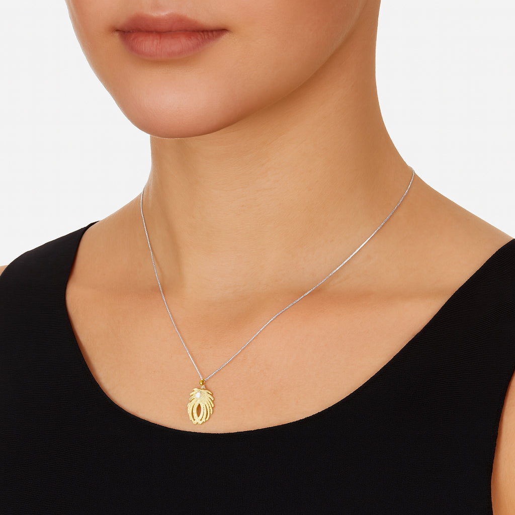 Large silver double angelwing gold plated Necklace