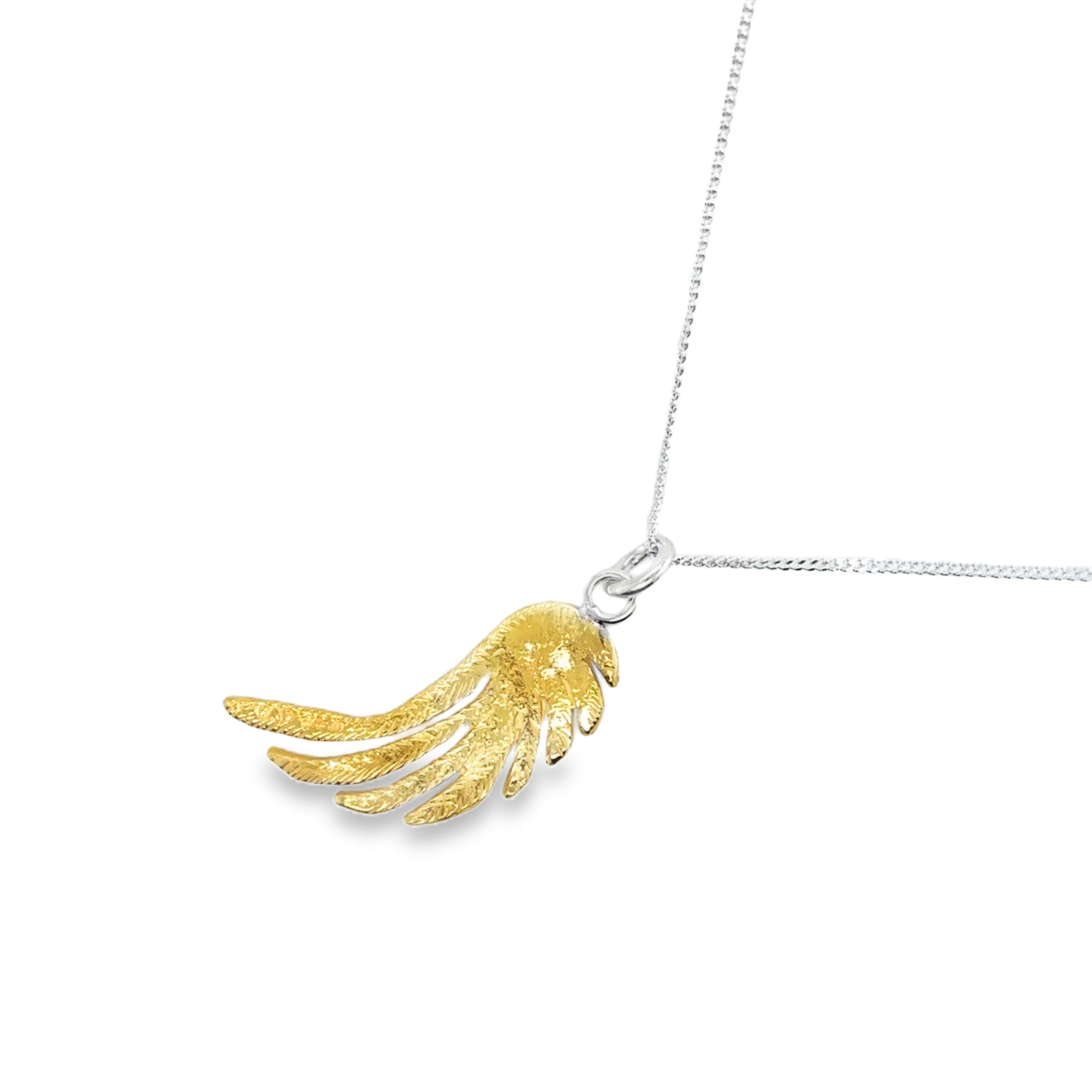 Large silver angelwing gold plated Necklace