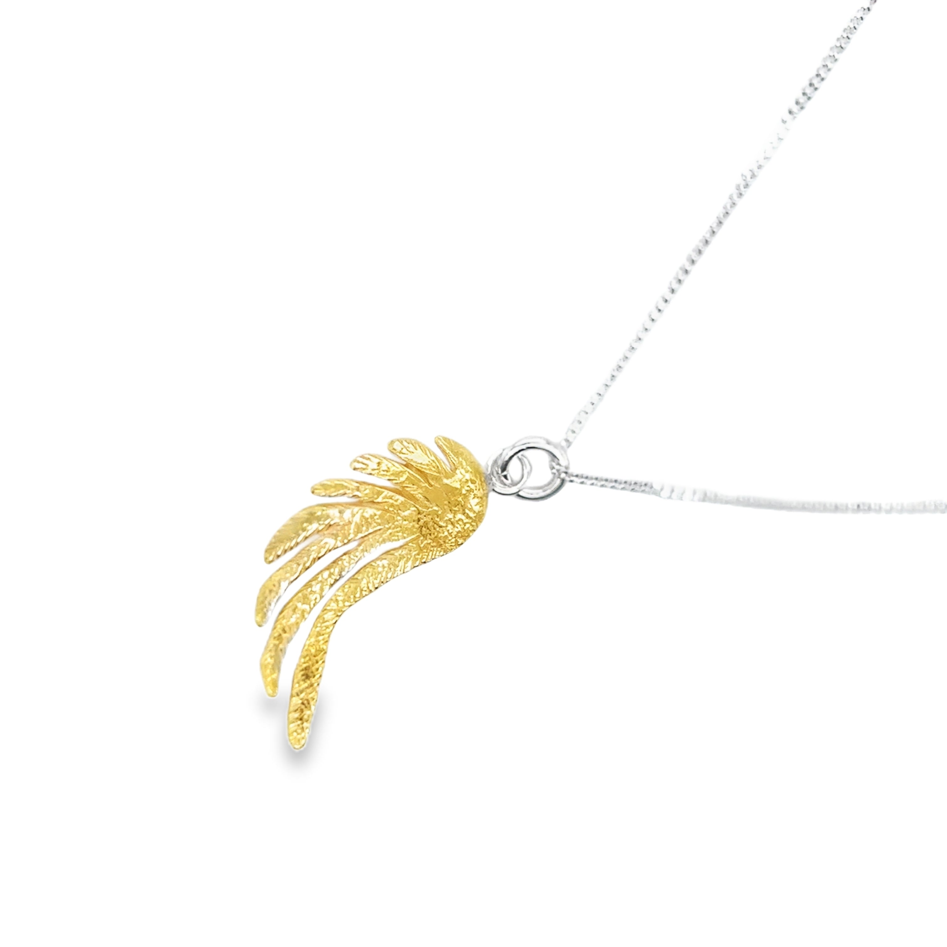 Large silver angelwing gold plated Necklace