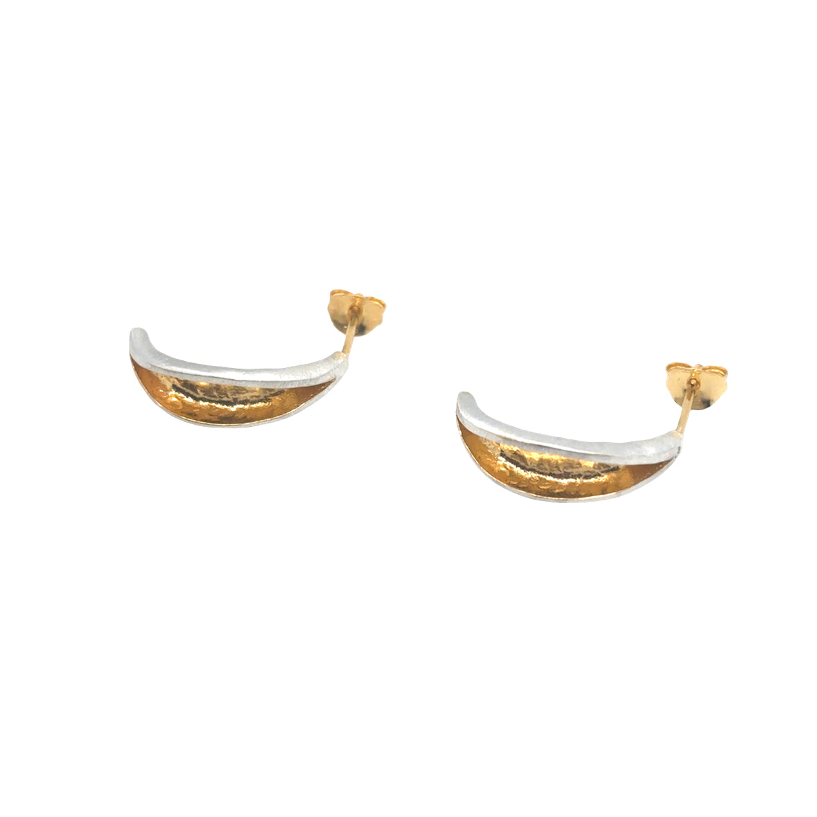 Large Curved Leaf Sterling Silver and Gold Plated Earrings