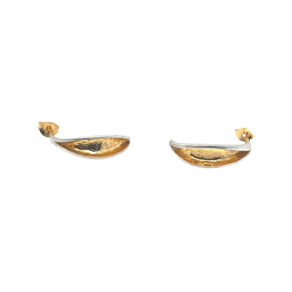 Large Curved Leaf Sterling Silver and Gold Plated Earrings
