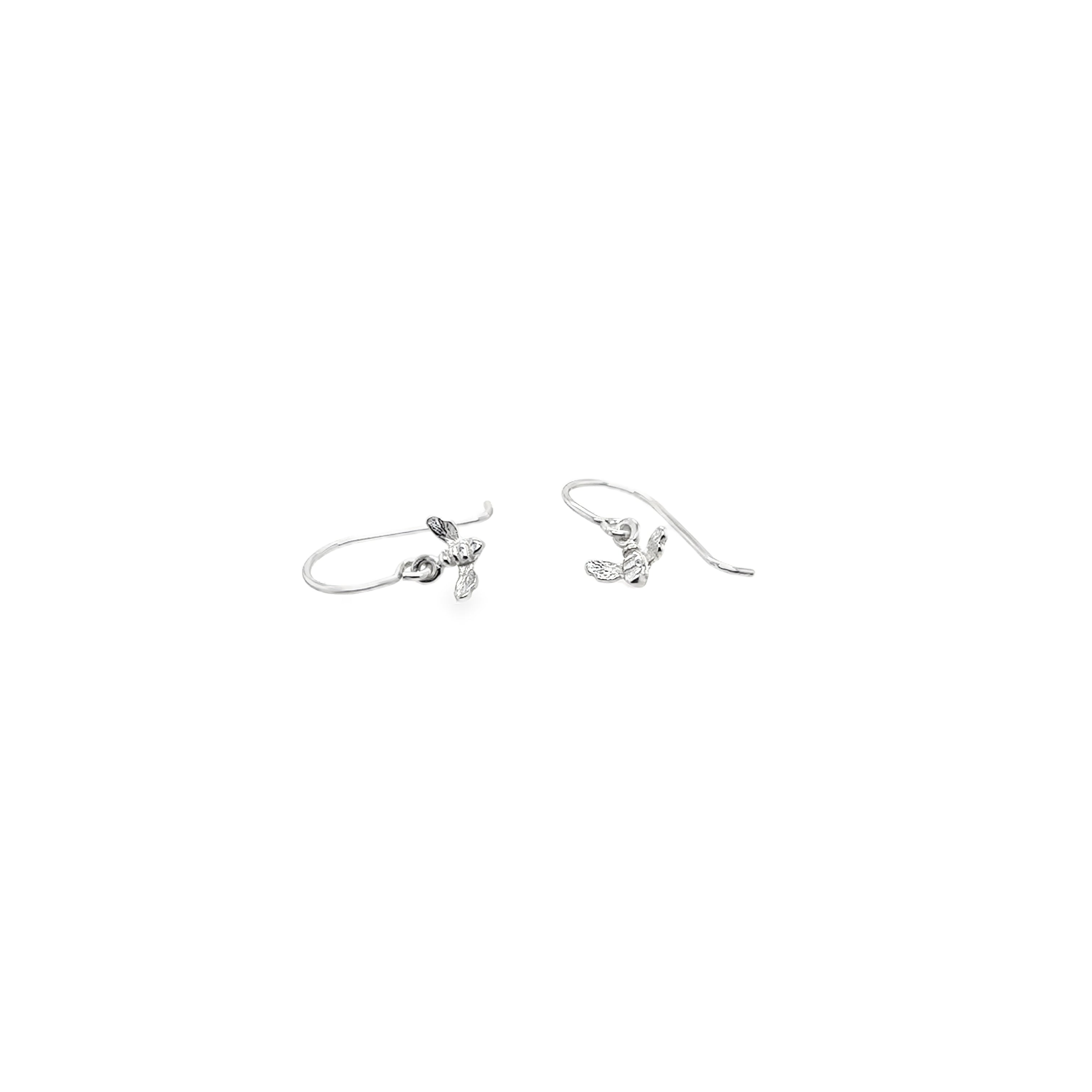 Tiny silver bee hook earrings
