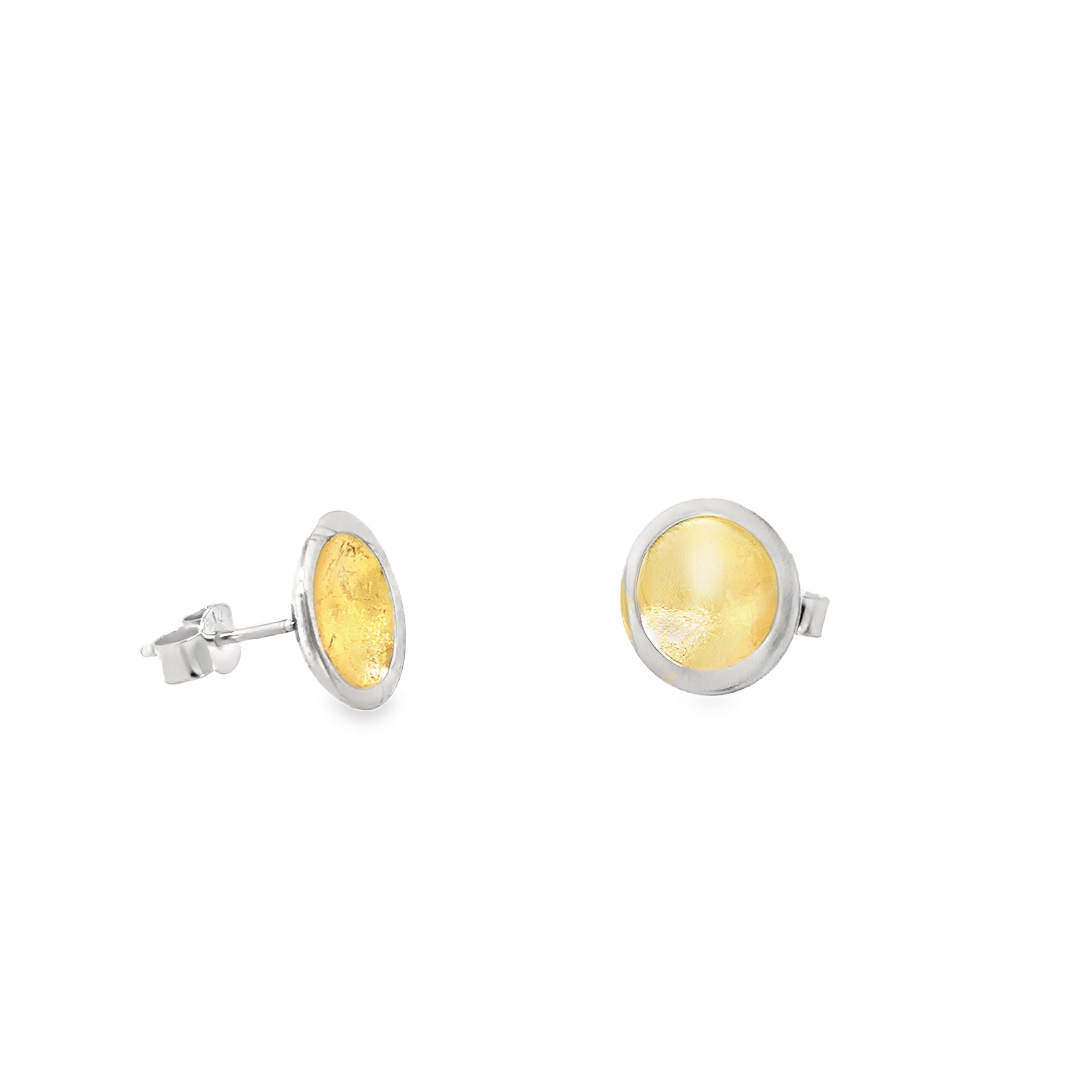 Large gold leaf dome stud earrings