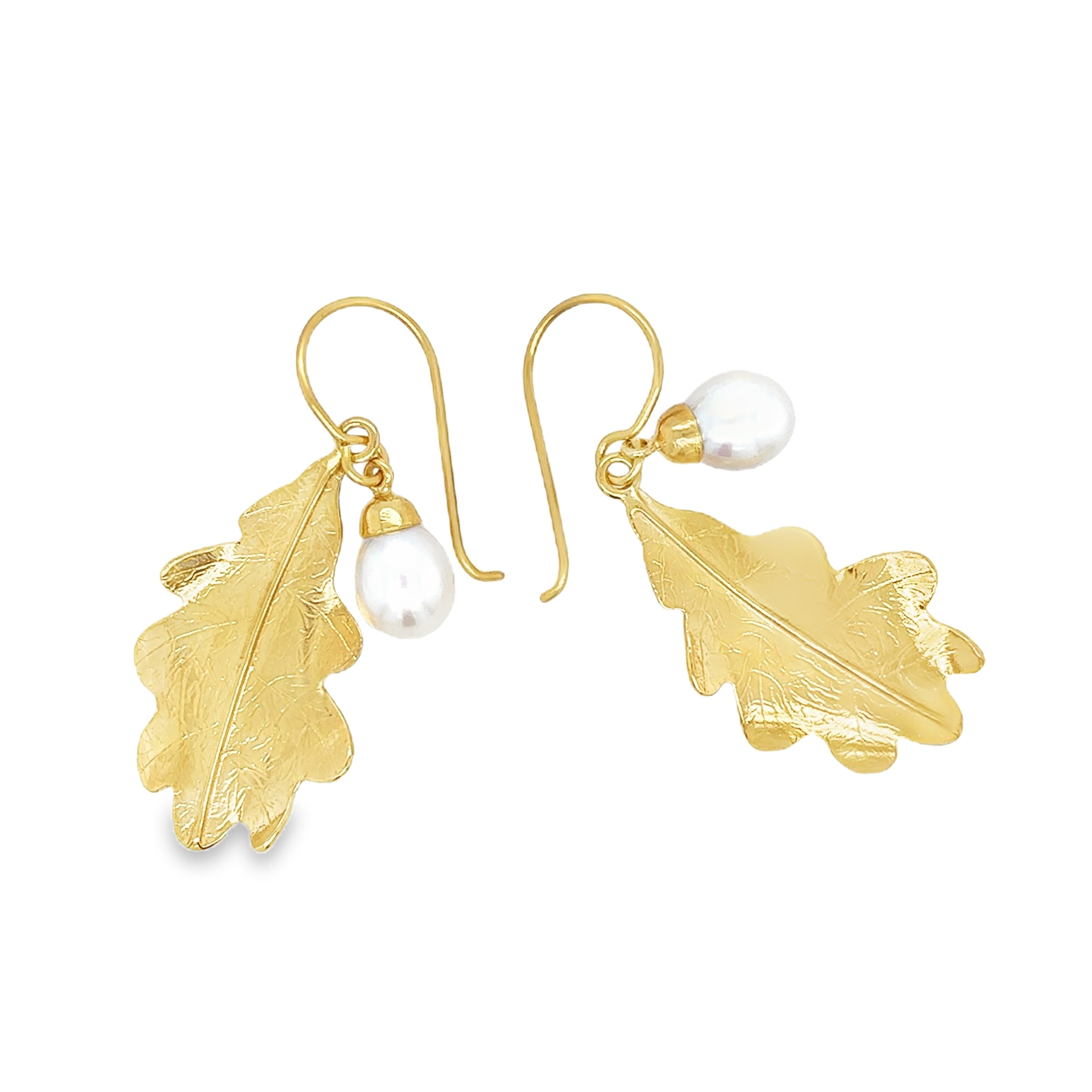 Silver and Gold Plated Oak Leaf earrings with pearl Acorn