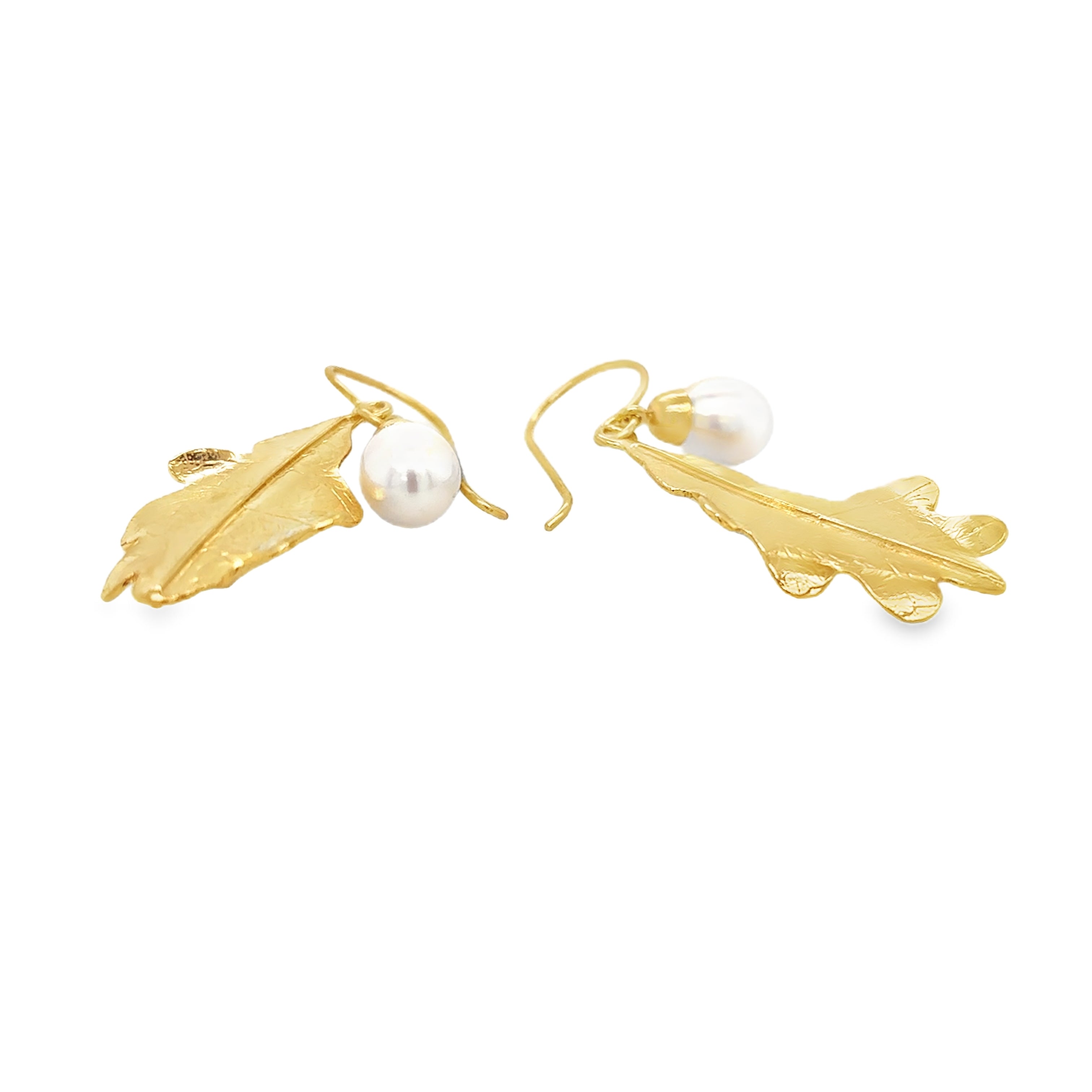 Silver and Gold Plated Oak Leaf earrings with pearl Acorn