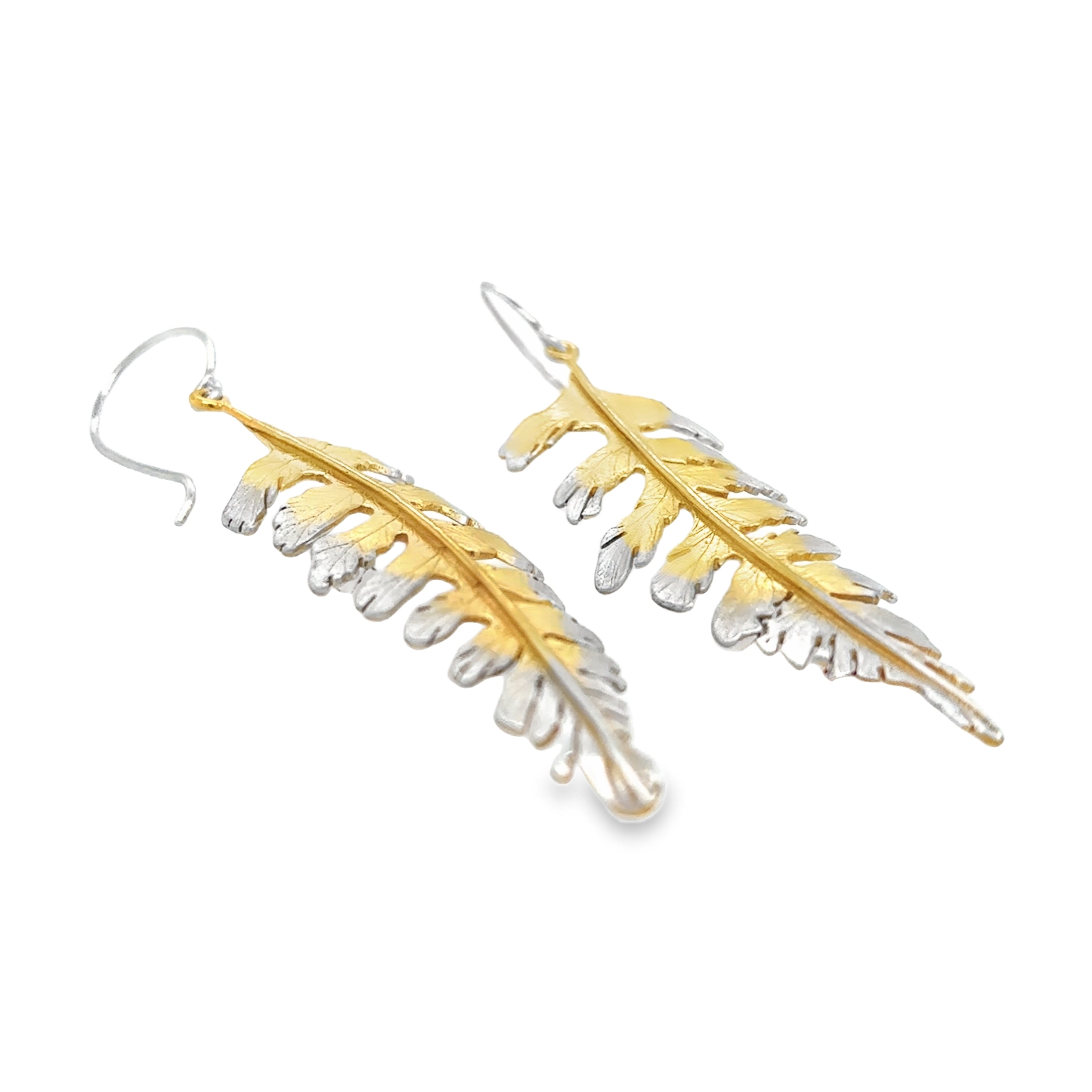 Large silver fern with ombre Earrings