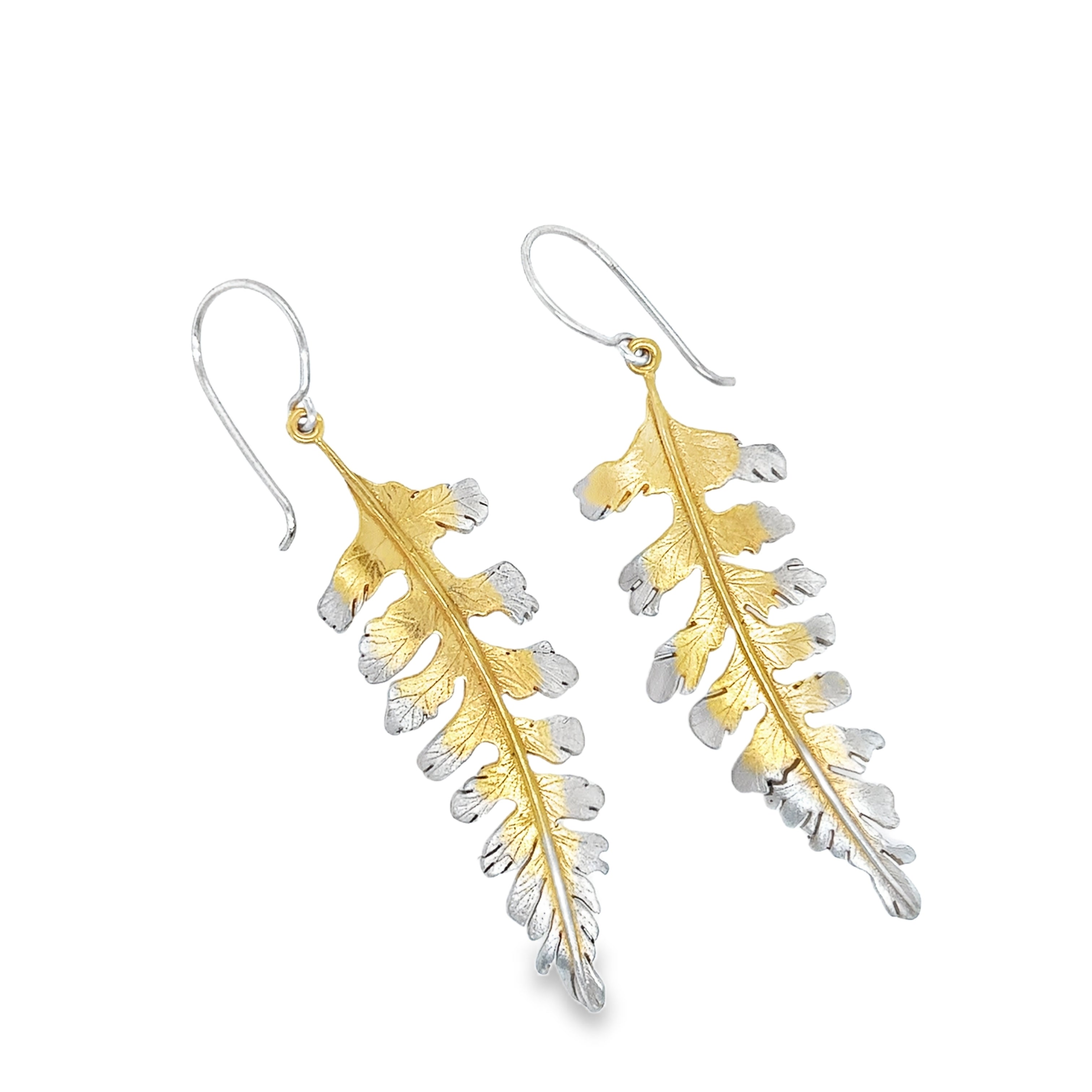 Large silver fern with ombre Earrings