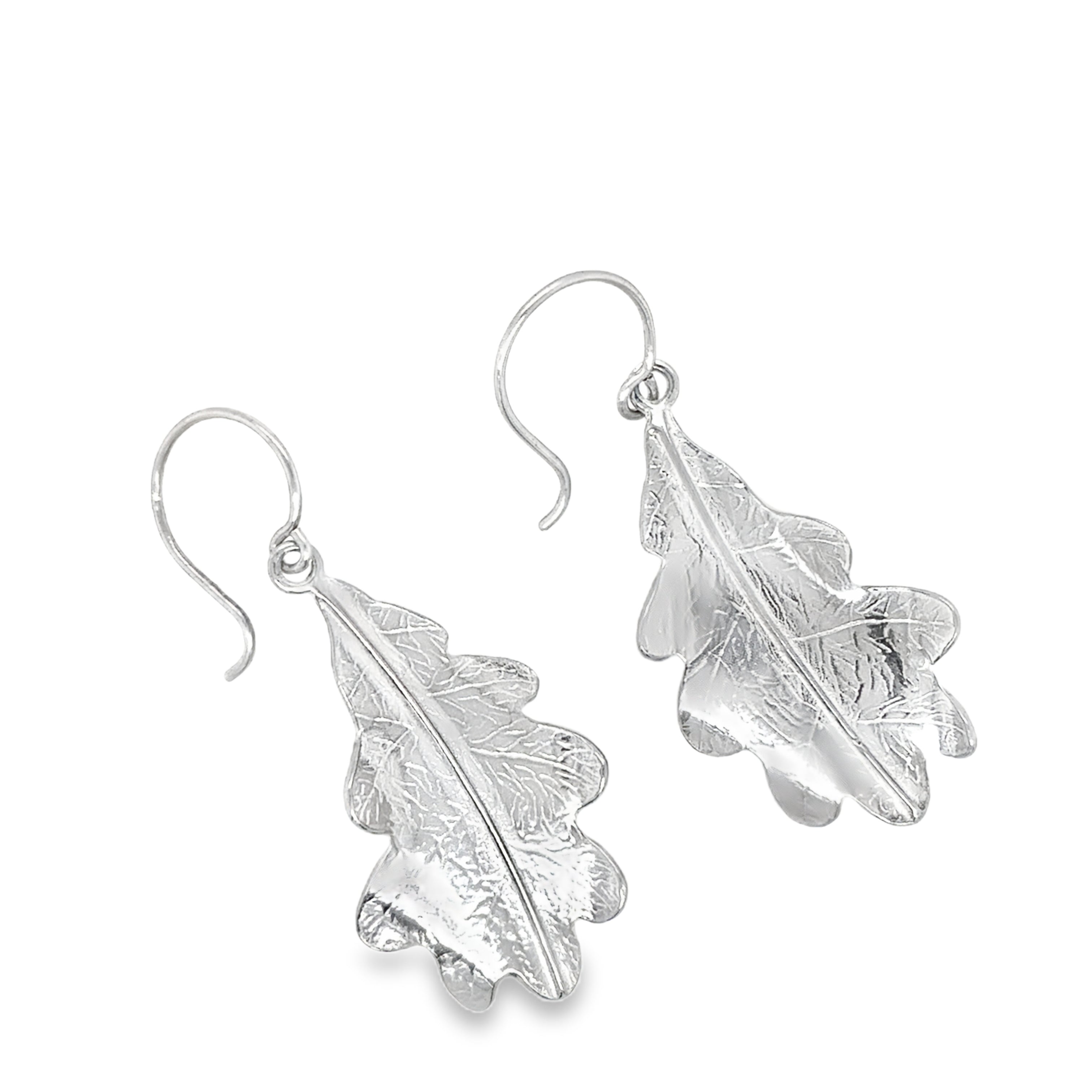Large silver oak leaf hook Earrings