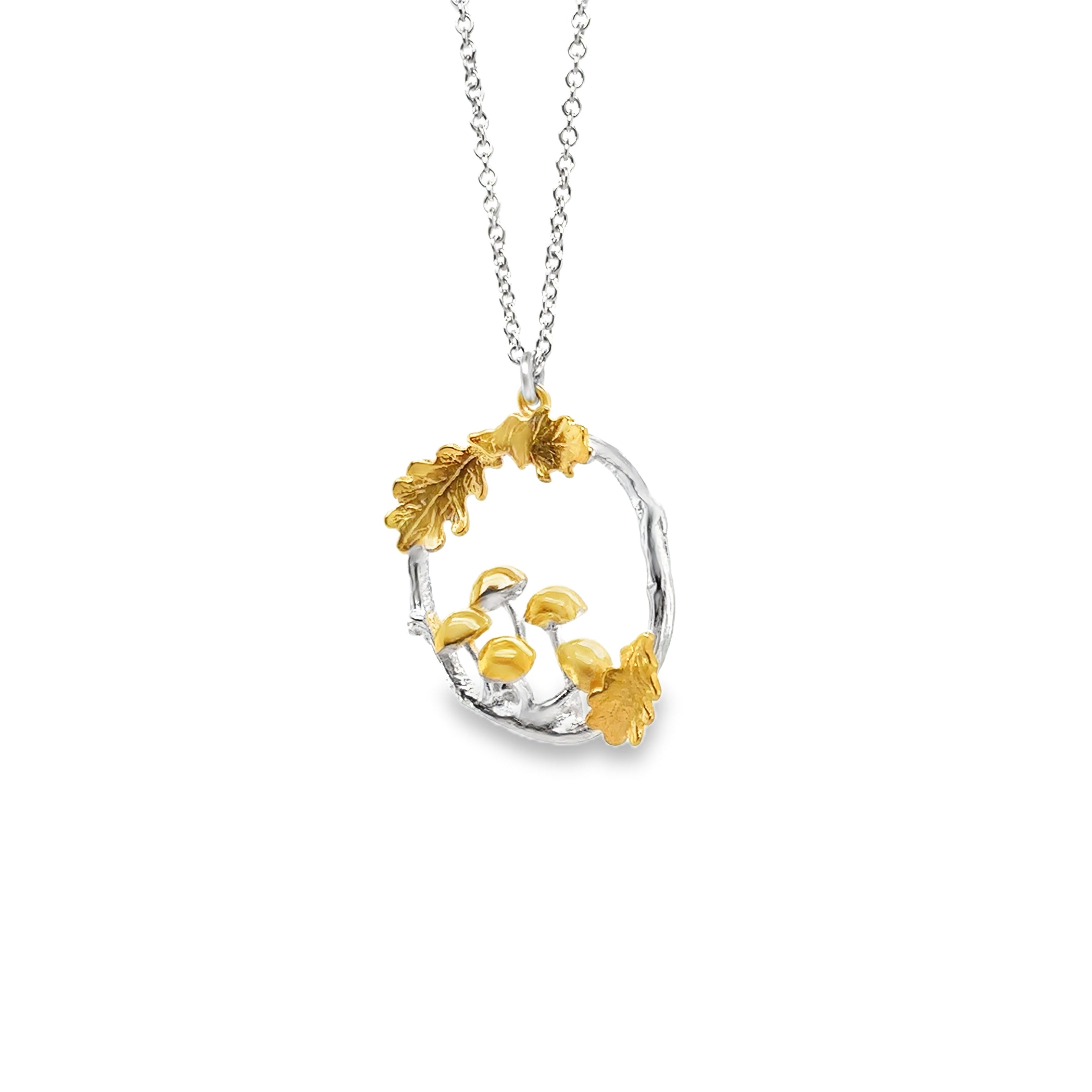 Many mushrooms silver Necklace