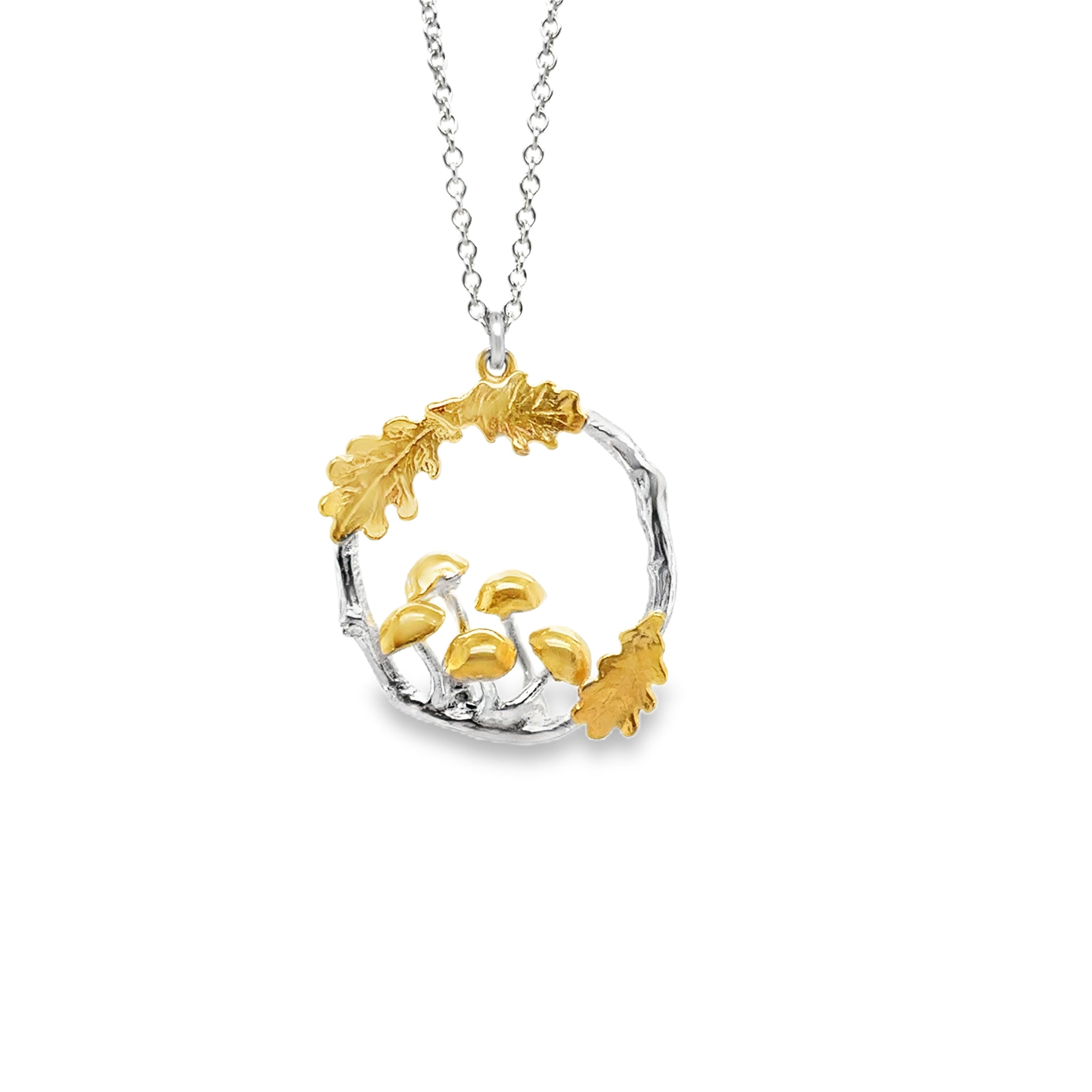 Many mushrooms silver Necklace