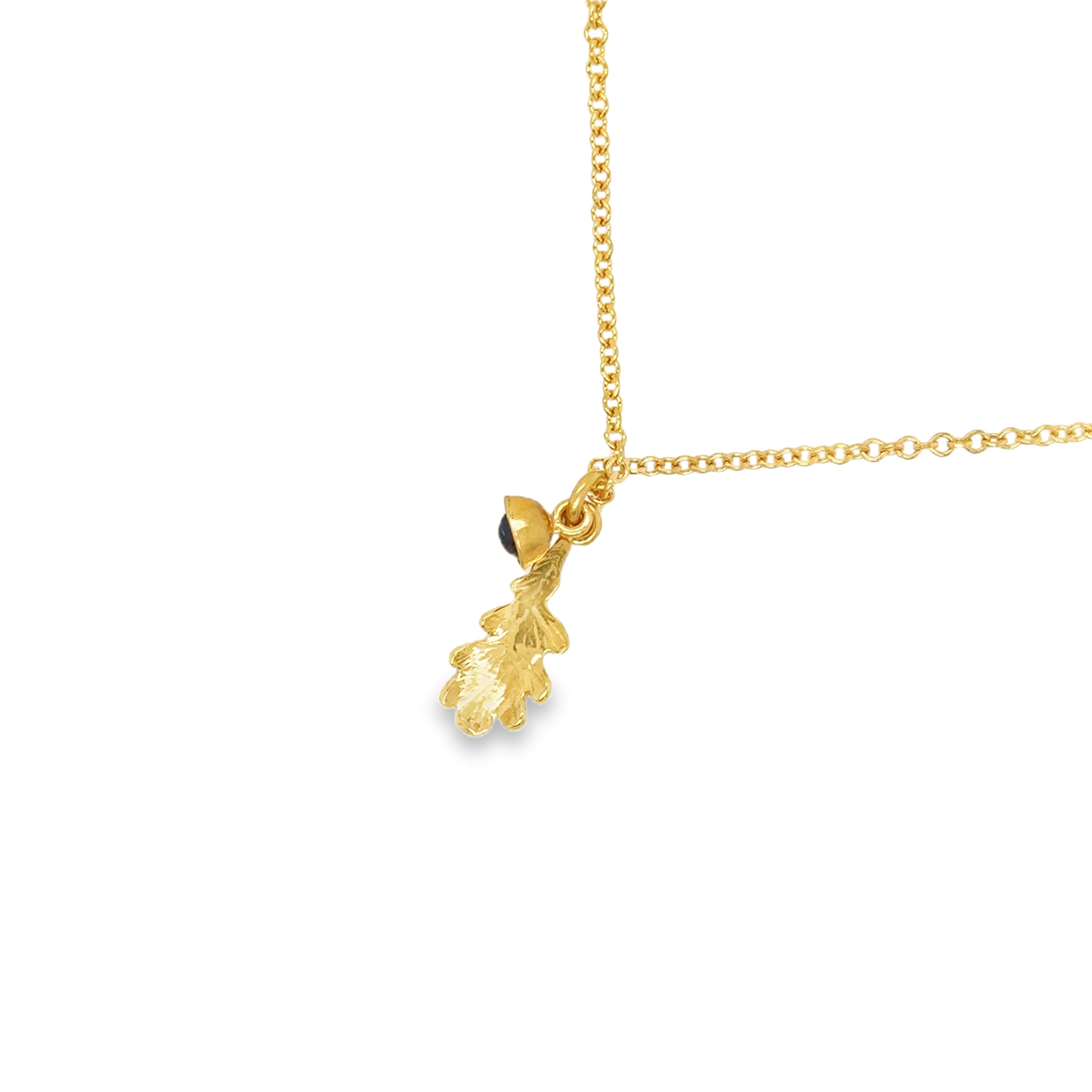 Small silver Gold Plated oak leaf with Black acorn pearl Necklace