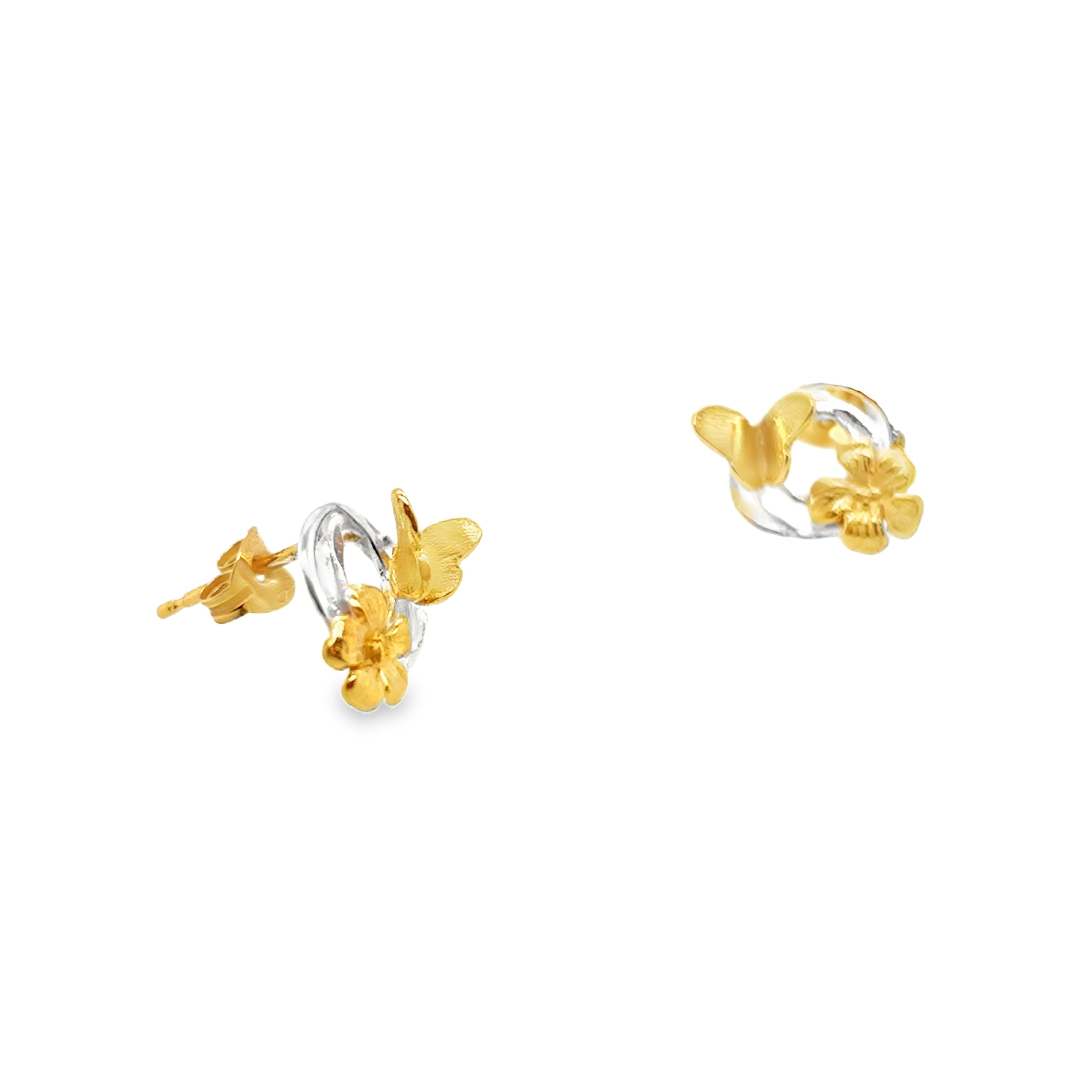 Small silver swirl butterfly and flower Earrings