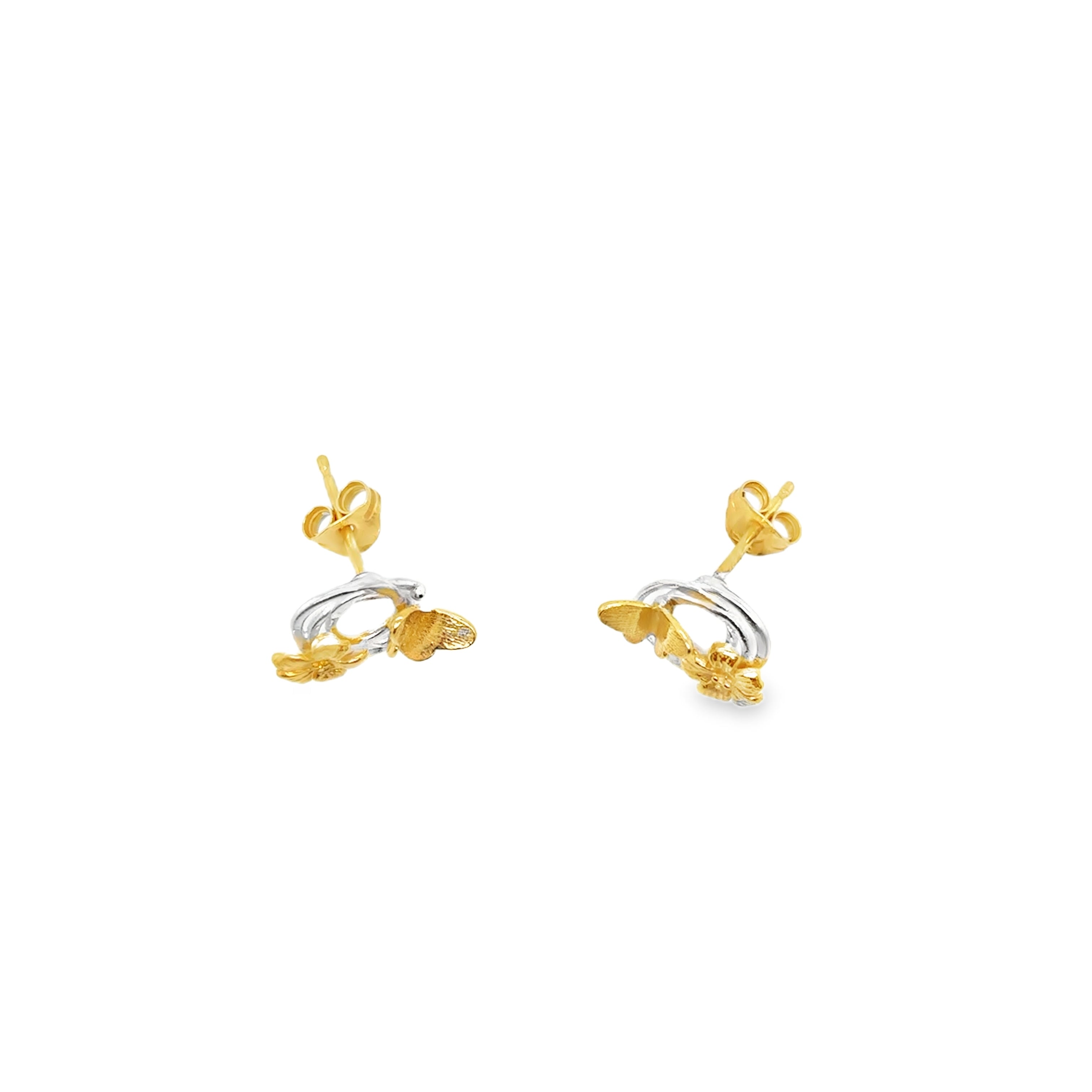 Small silver swirl butterfly and flower Earrings