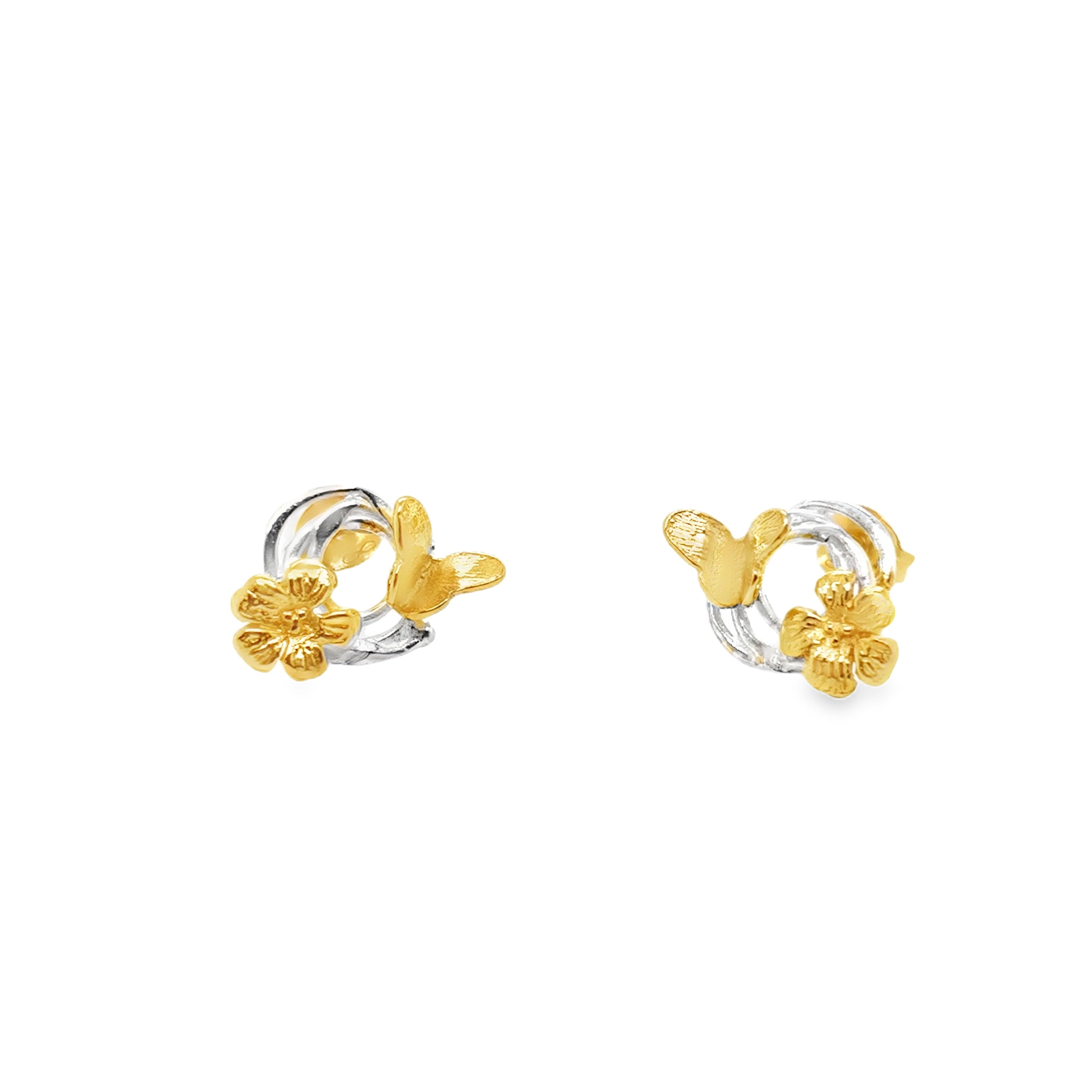 Small silver swirl butterfly and flower Earrings