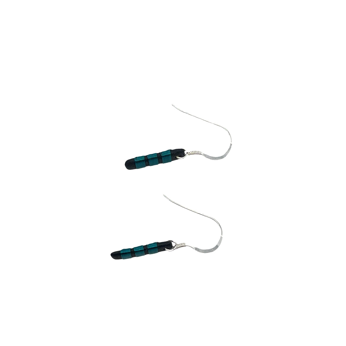 Black porcelain wrapped with sterling silver Aqua wire Earrings