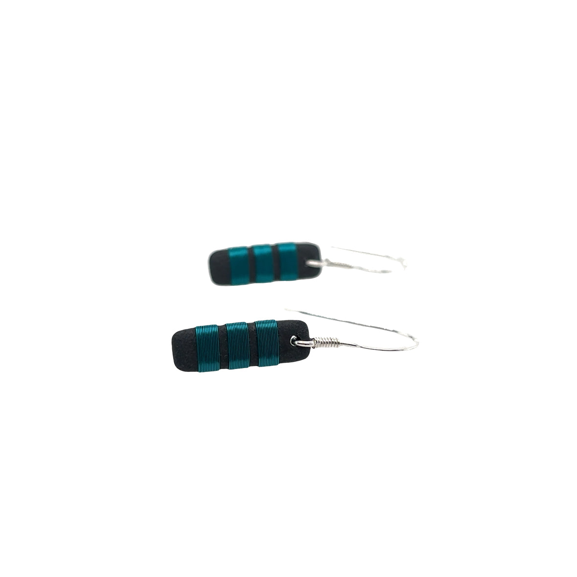 Black porcelain wrapped with sterling silver Aqua wire Earrings