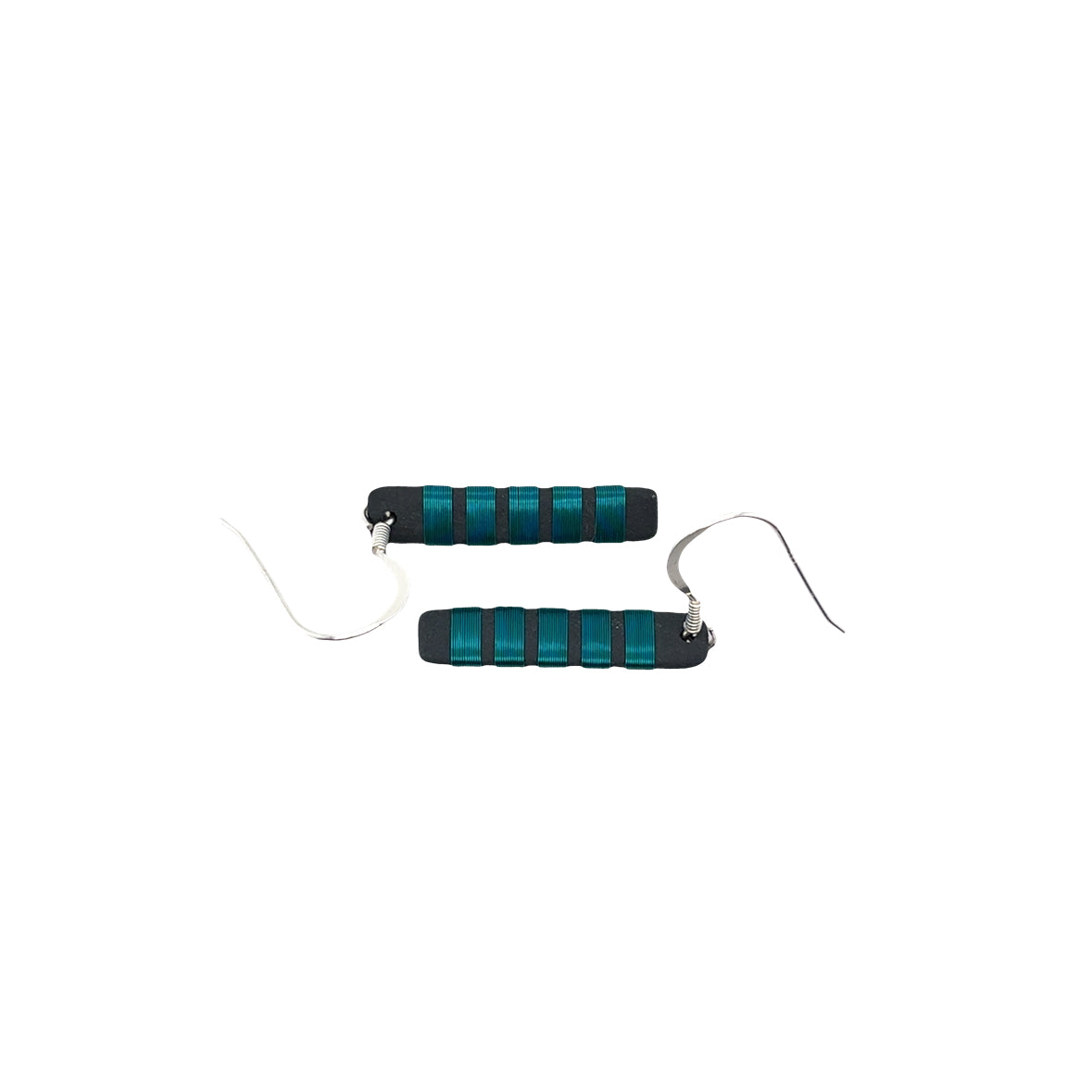 Black porcelain wrapped with sterling silver Aqua wire Earrings