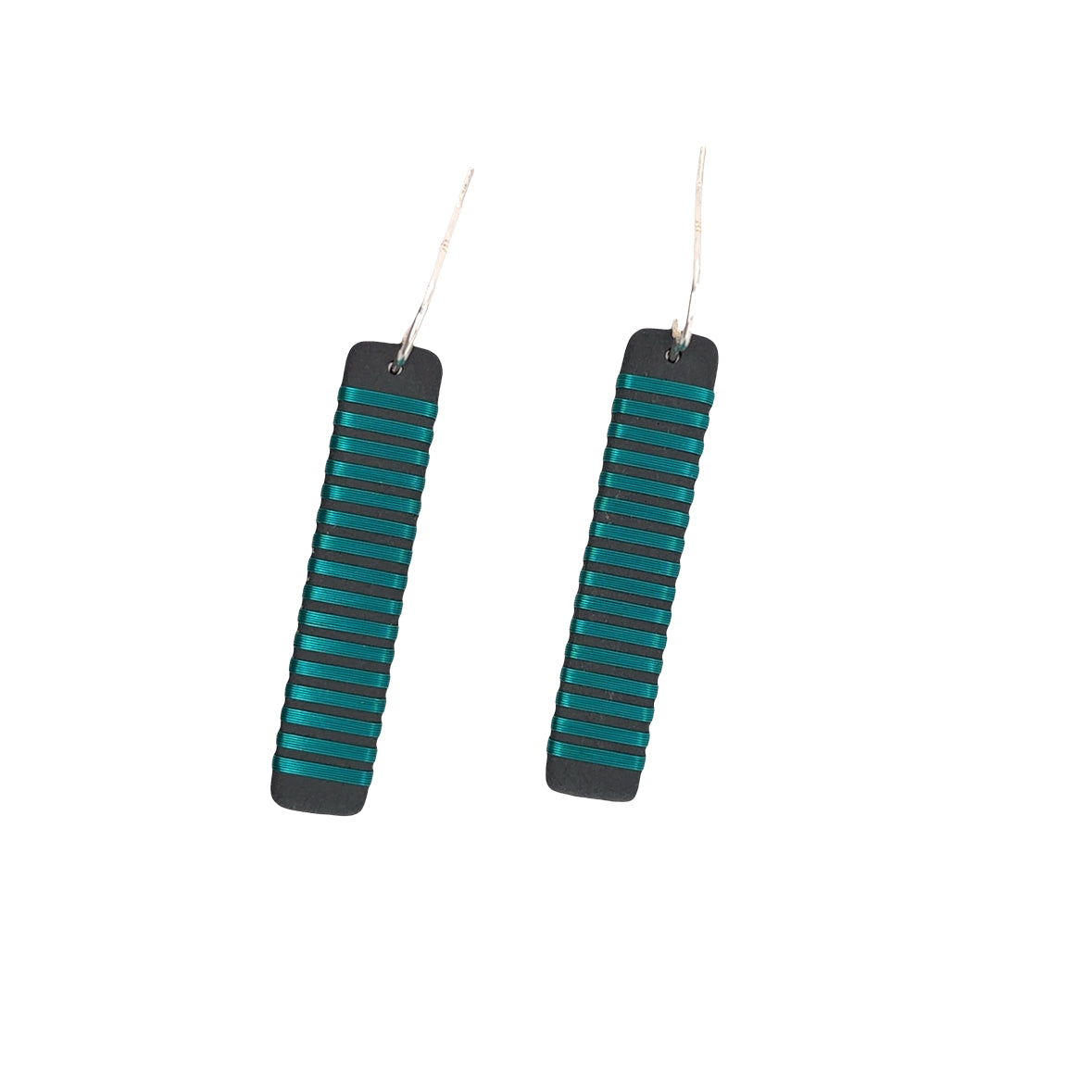 Black porcelain wrapped with sterling silver Aqua wire Earrings