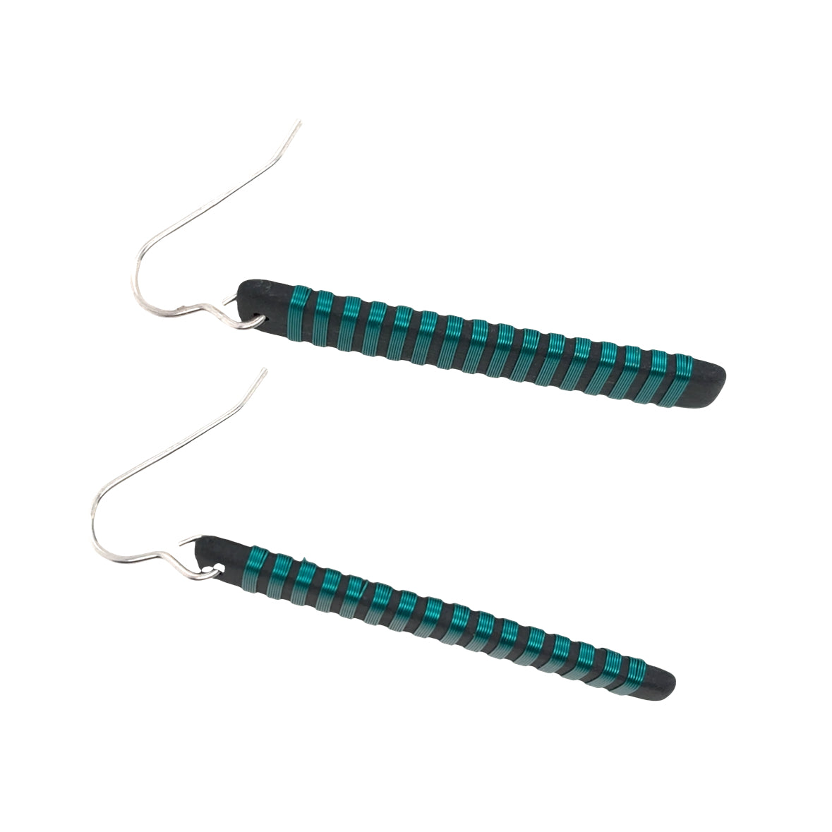 Black porcelain wrapped with sterling silver Aqua wire Earrings