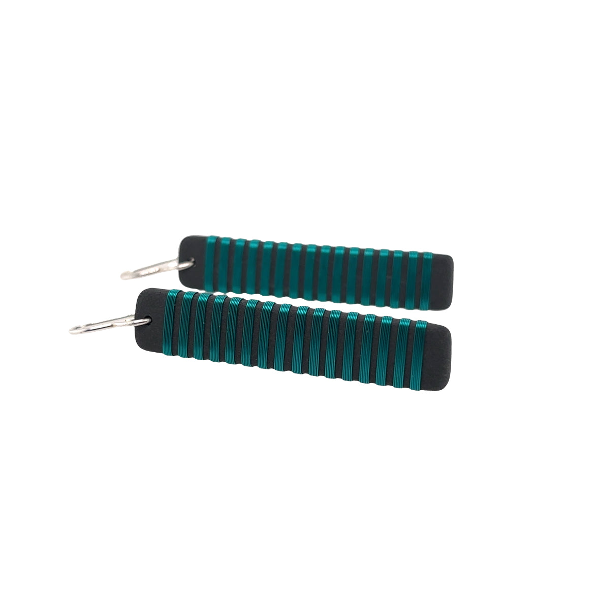 Black porcelain wrapped with sterling silver Aqua wire Earrings