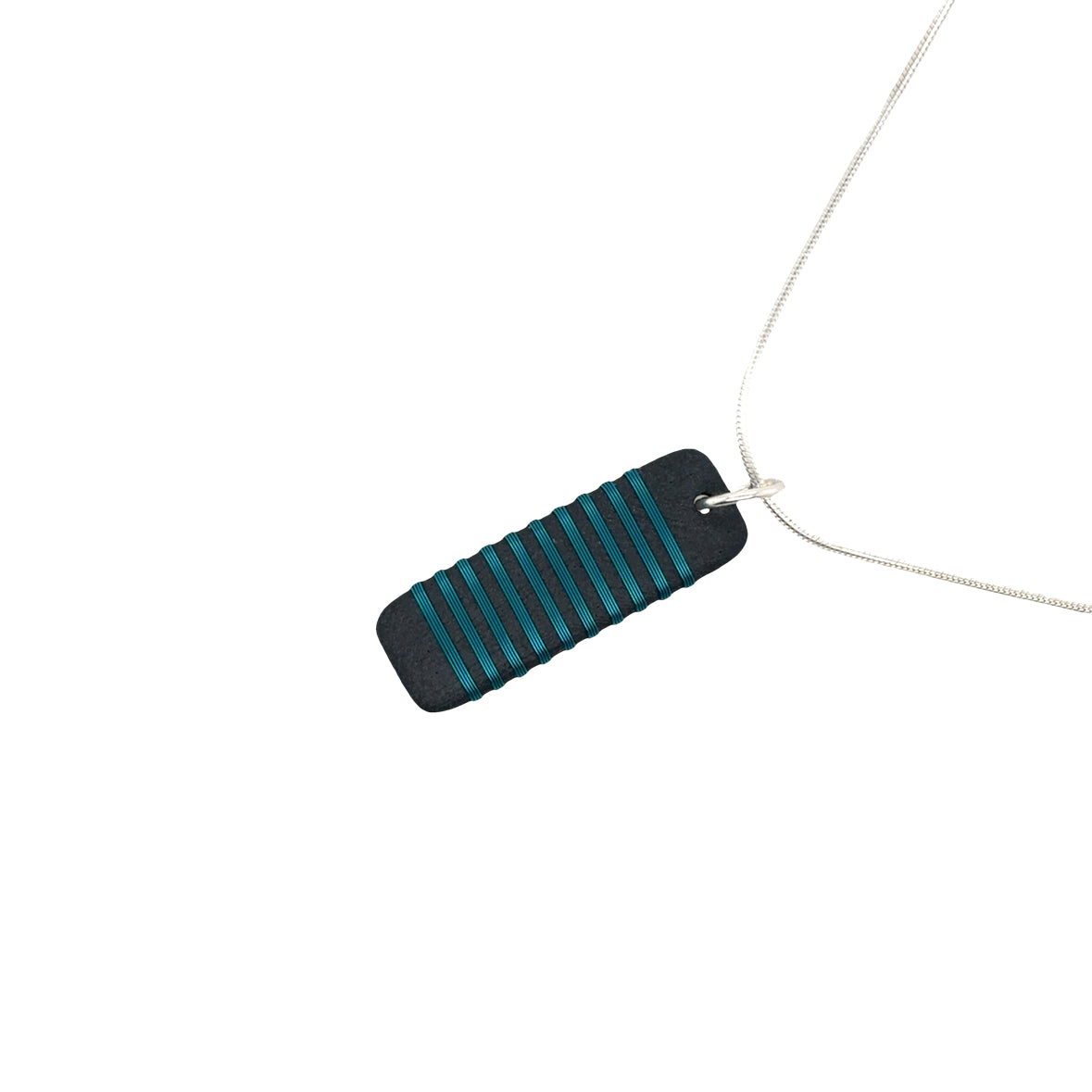 Black porcelain wrapped with sterling silver Aqua wire Necklace