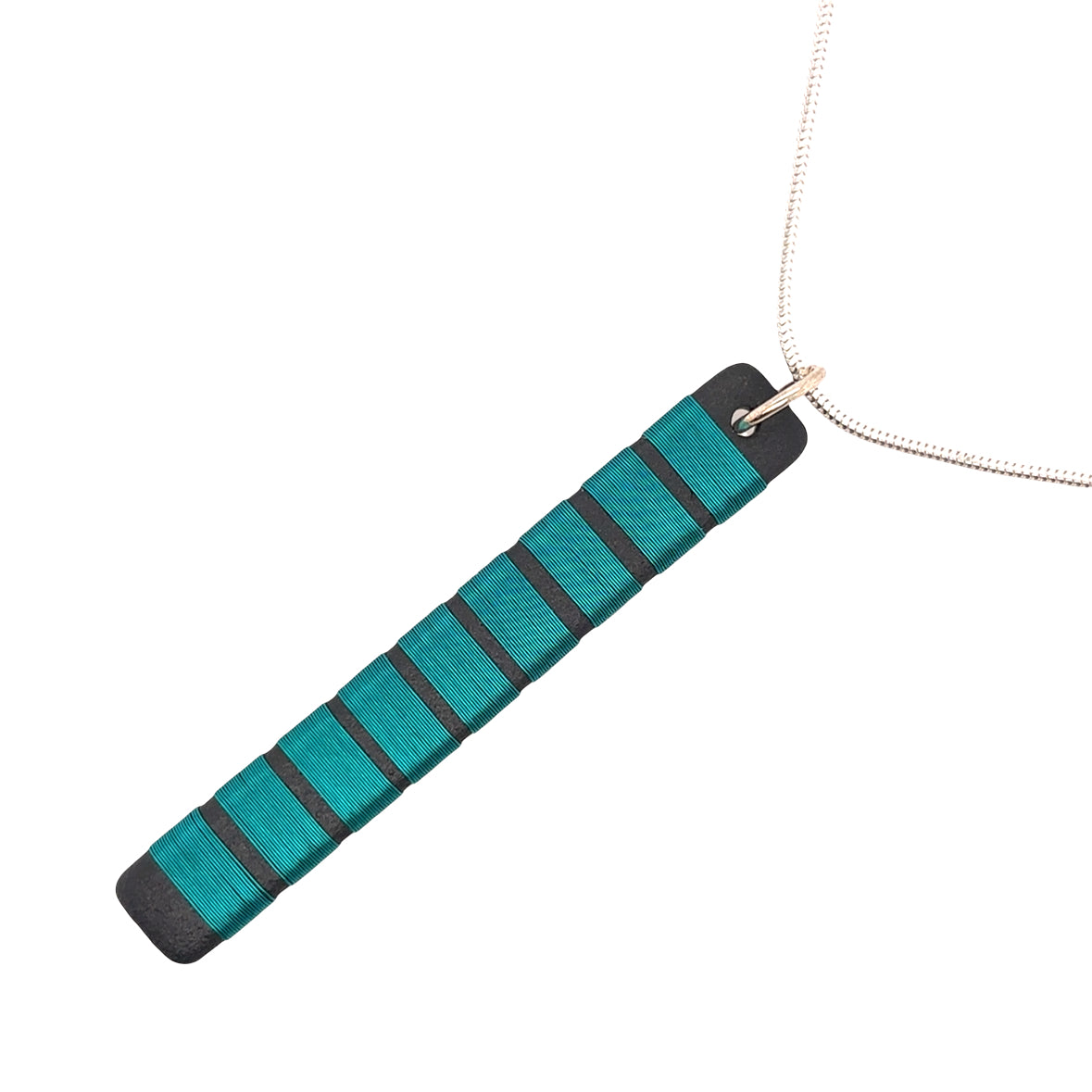 Black porcelain wrapped with sterling silver Aqua wire Necklace