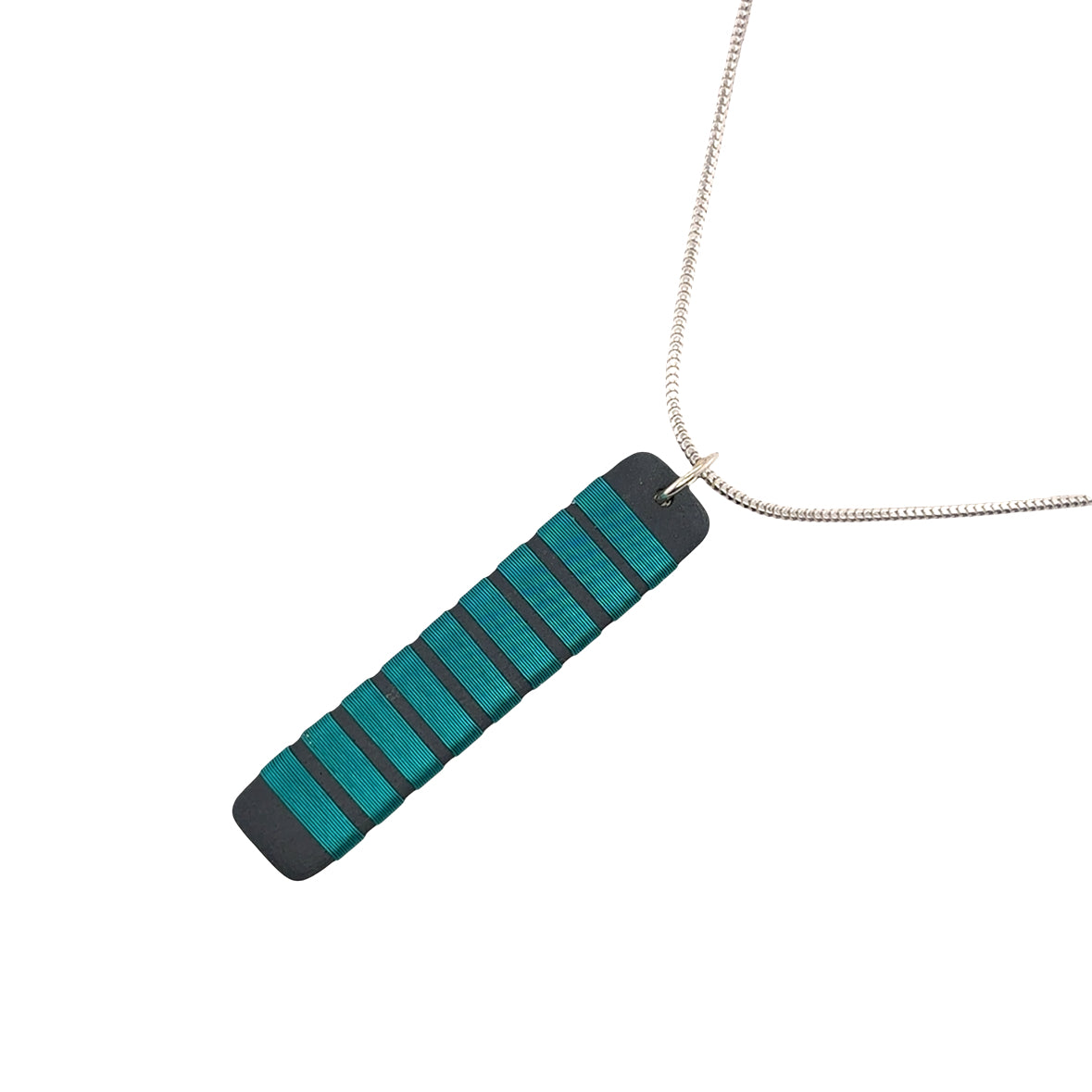 Black porcelain wrapped with sterling silver Aqua wire Necklace
