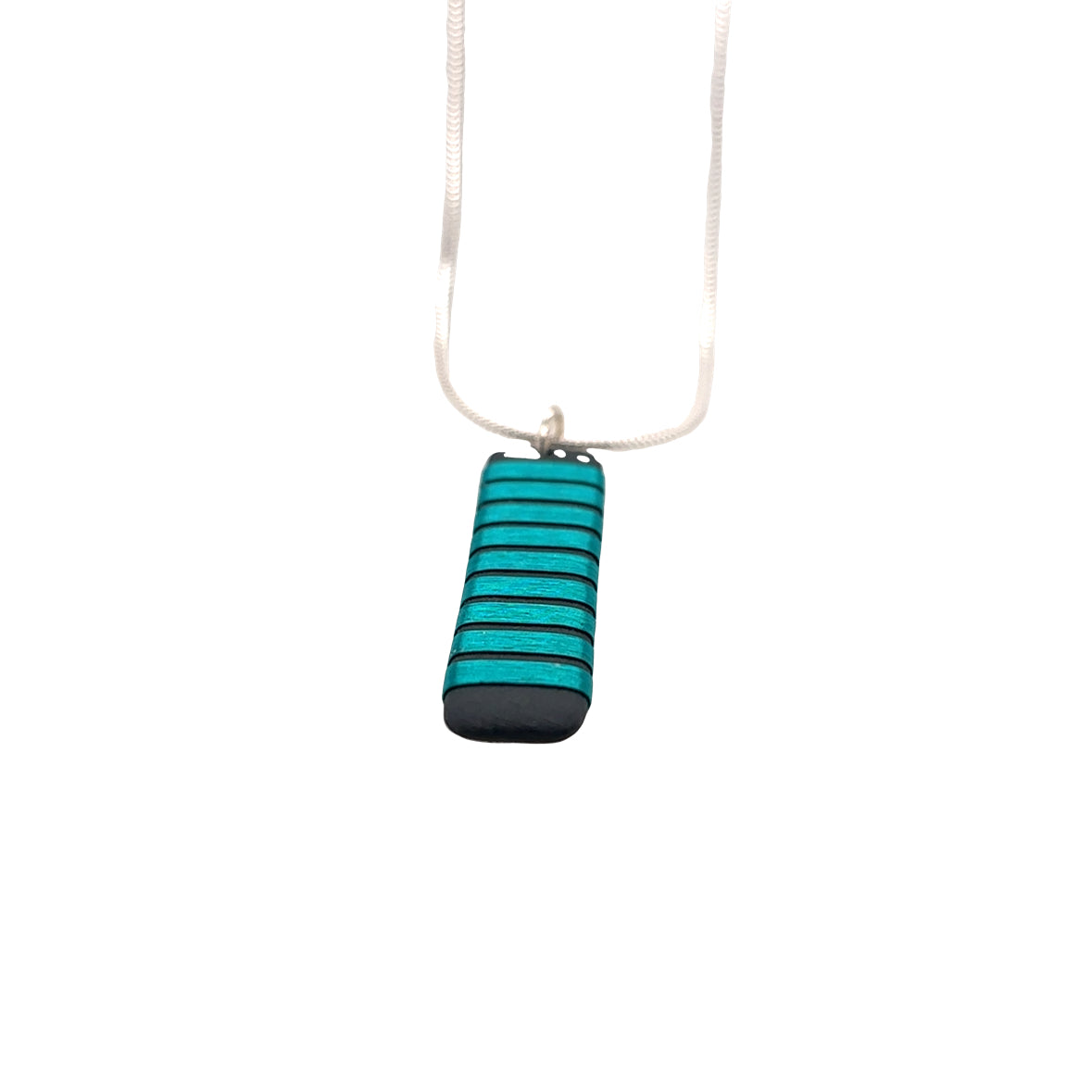 Black porcelain wrapped with sterling silver Aqua wire Necklace