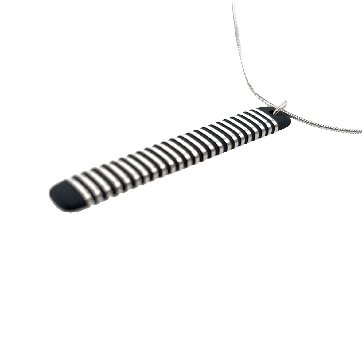 Black porcelain wrapped with sterling silver wire Necklace
