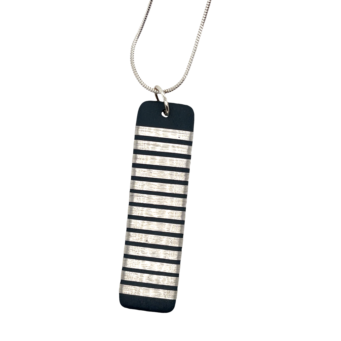 Black porcelain wrapped with sterling silver wire Necklace