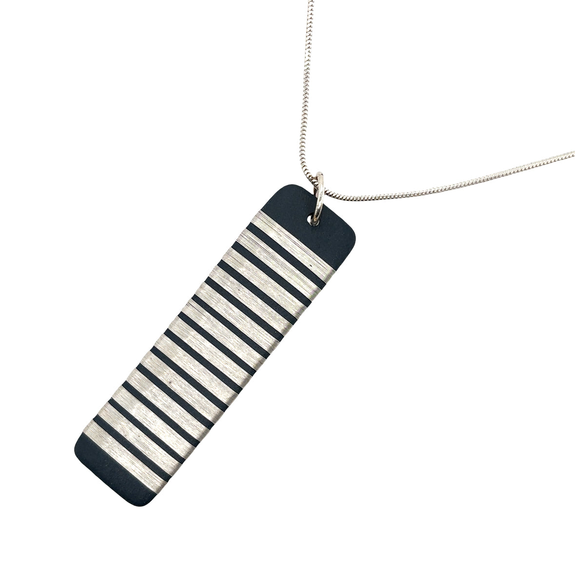 Black porcelain wrapped with sterling silver wire Necklace