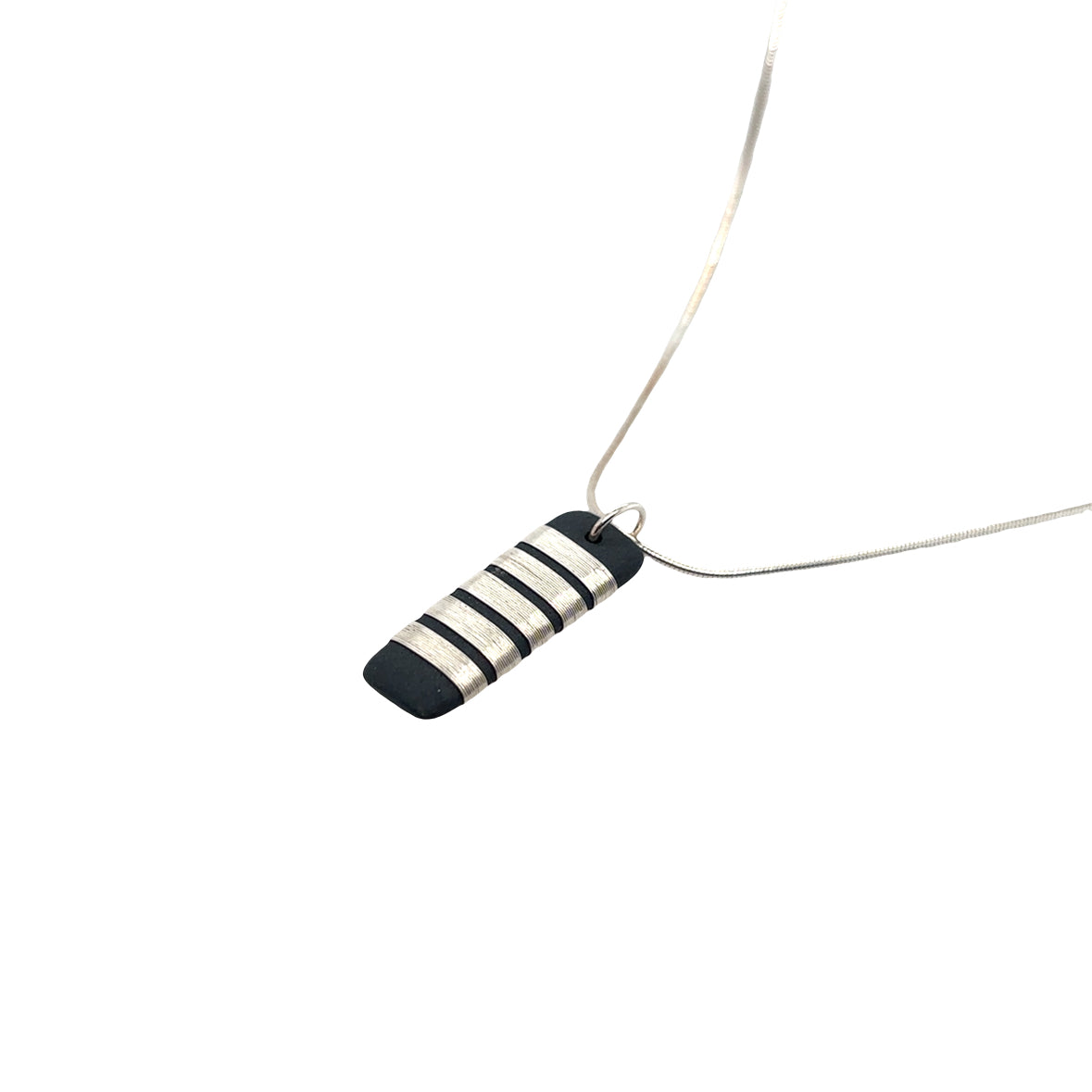 Black porcelain wrapped with sterling silver wire Necklace