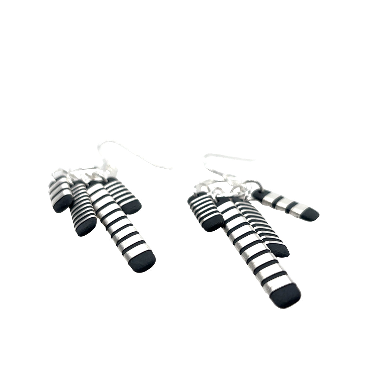 Black porcelain wrapped with sterling silver Aqua wire Tassel Earrings