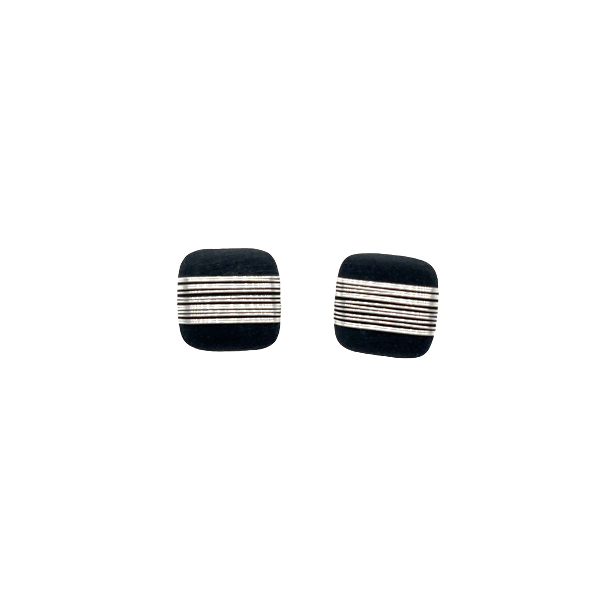 Black porcelain wrapped with Silver wire Earrings
