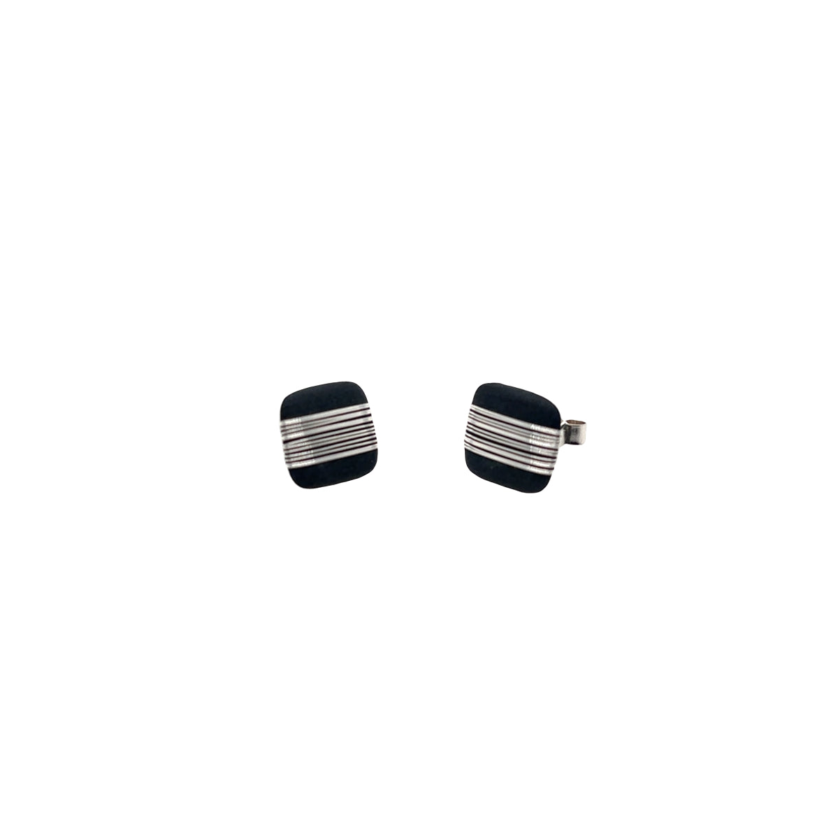 Black porcelain wrapped with Silver wire Earrings
