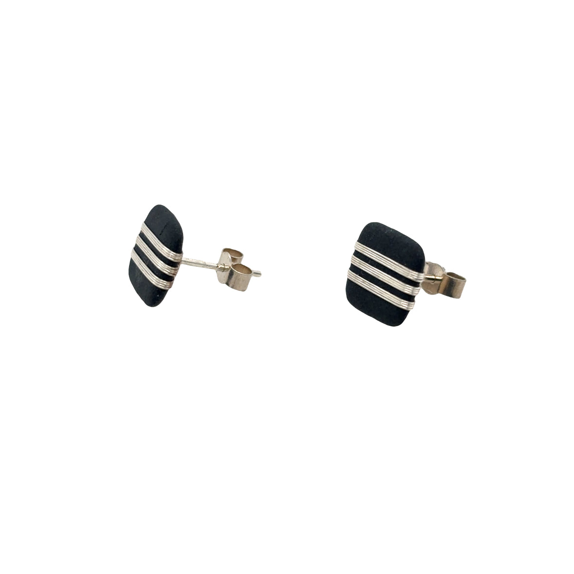 Black porcelain wrapped with Silver wire Earrings