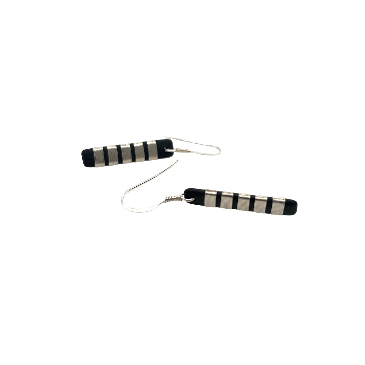 Black porcelain wrapped with Silver wire Earrings