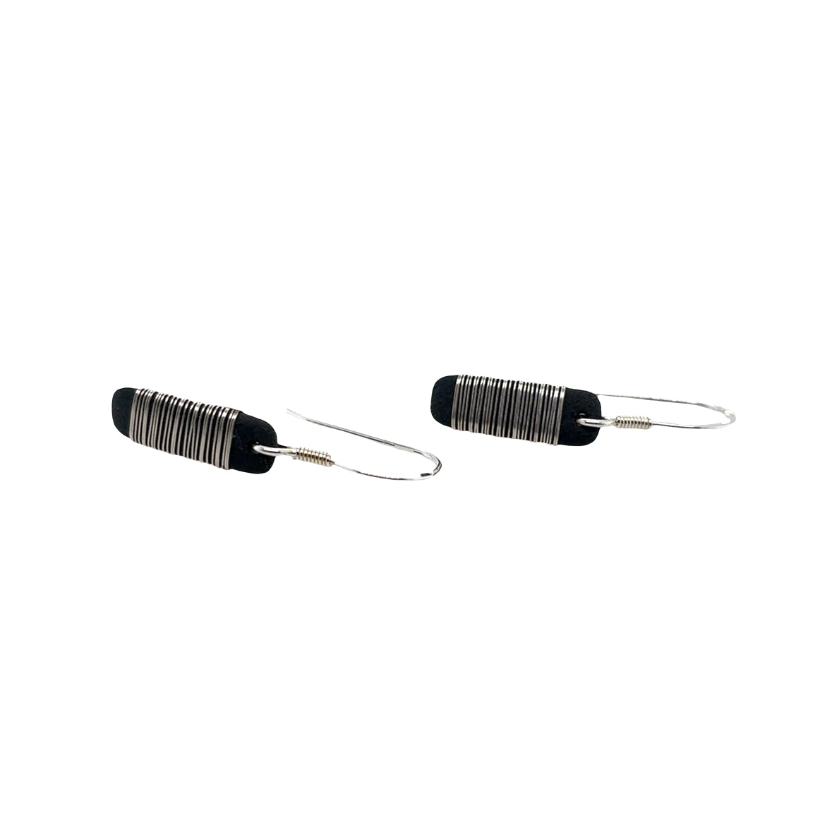 Black porcelain wrapped with Silver wire Earrings
