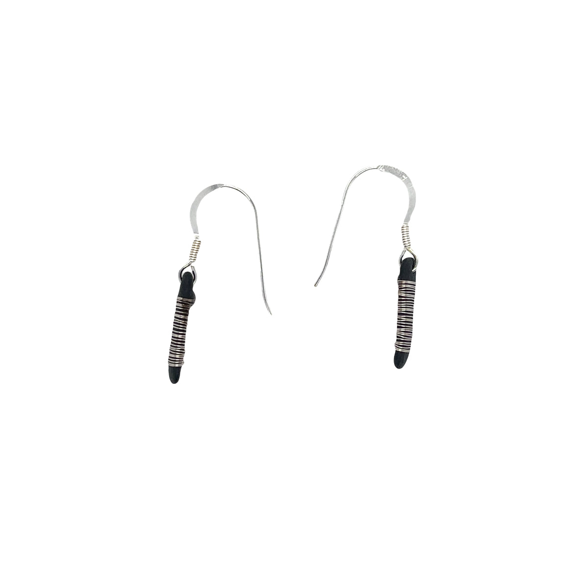 Black porcelain wrapped with Silver wire Earrings
