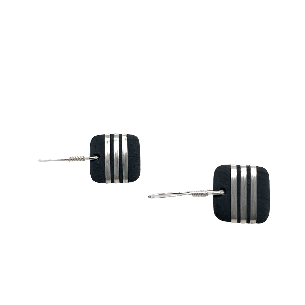 Black porcelain wrapped with Silver wire Earrings
