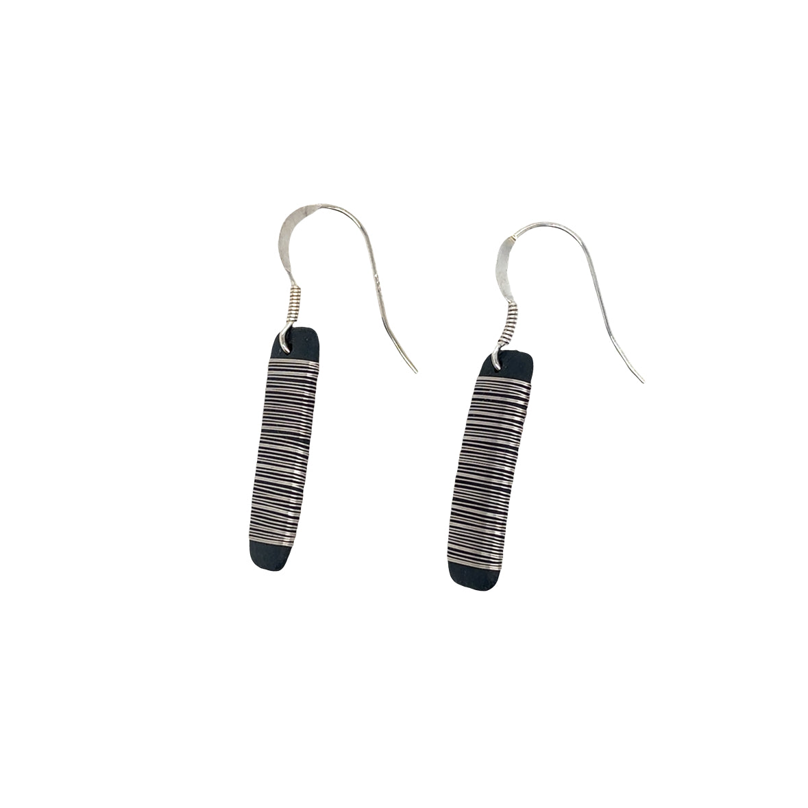 Black porcelain wrapped with Silver wire Earrings