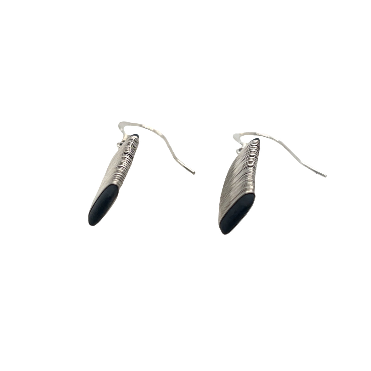Black porcelain wrapped with Silver wire Earrings